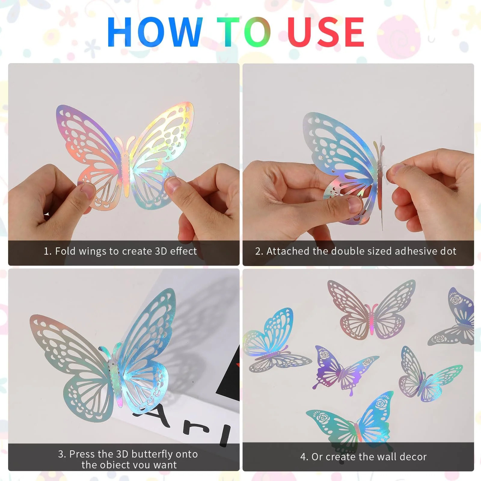 Декоративні 3D метелики 48 штук 2 стилі 3 розміри лазерні наклейки на стіну для дня народження та дитячої кімнати, фото №8