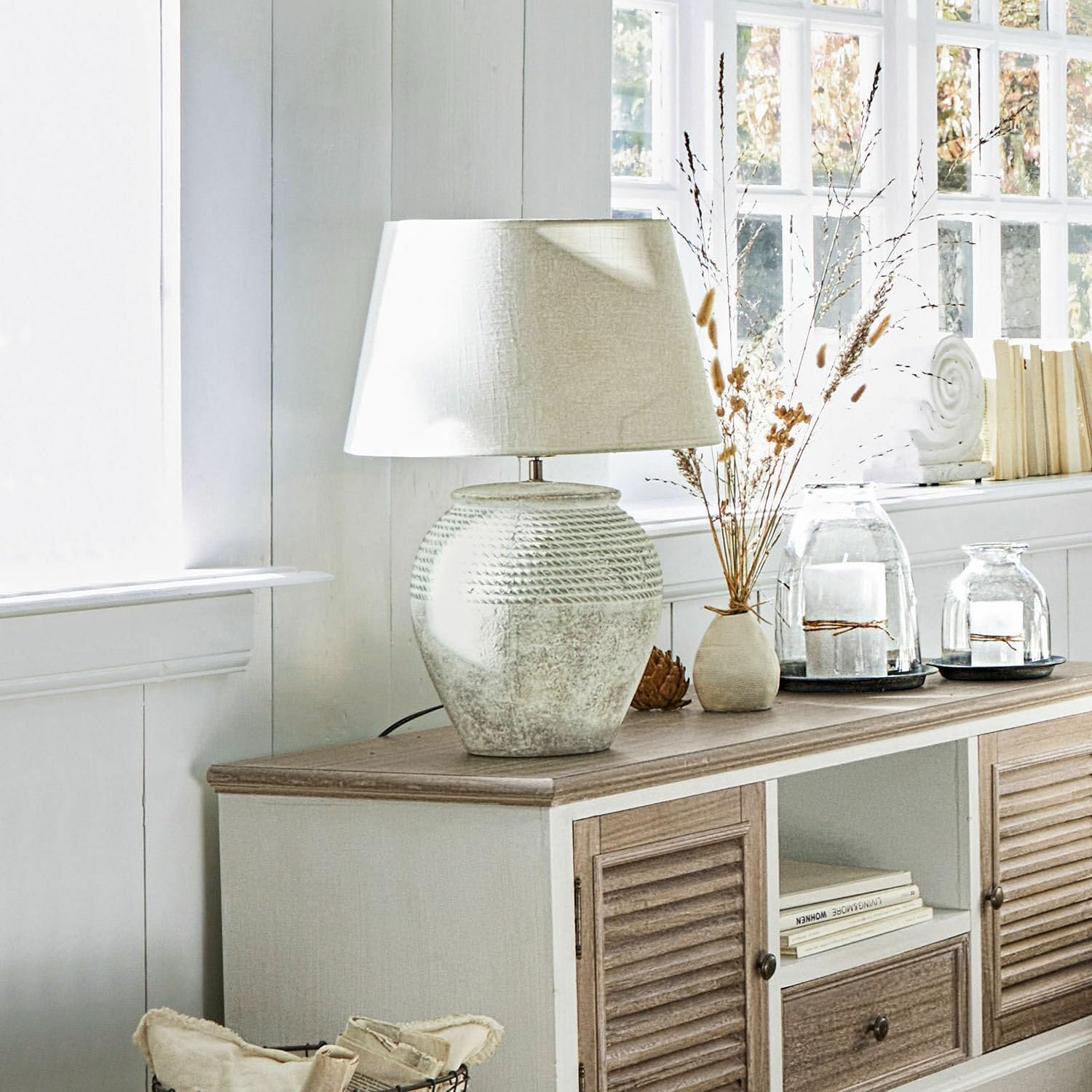 Настільна лампа LOBERON Brookline кераміка льон Сірий/Кремовий, фото №3