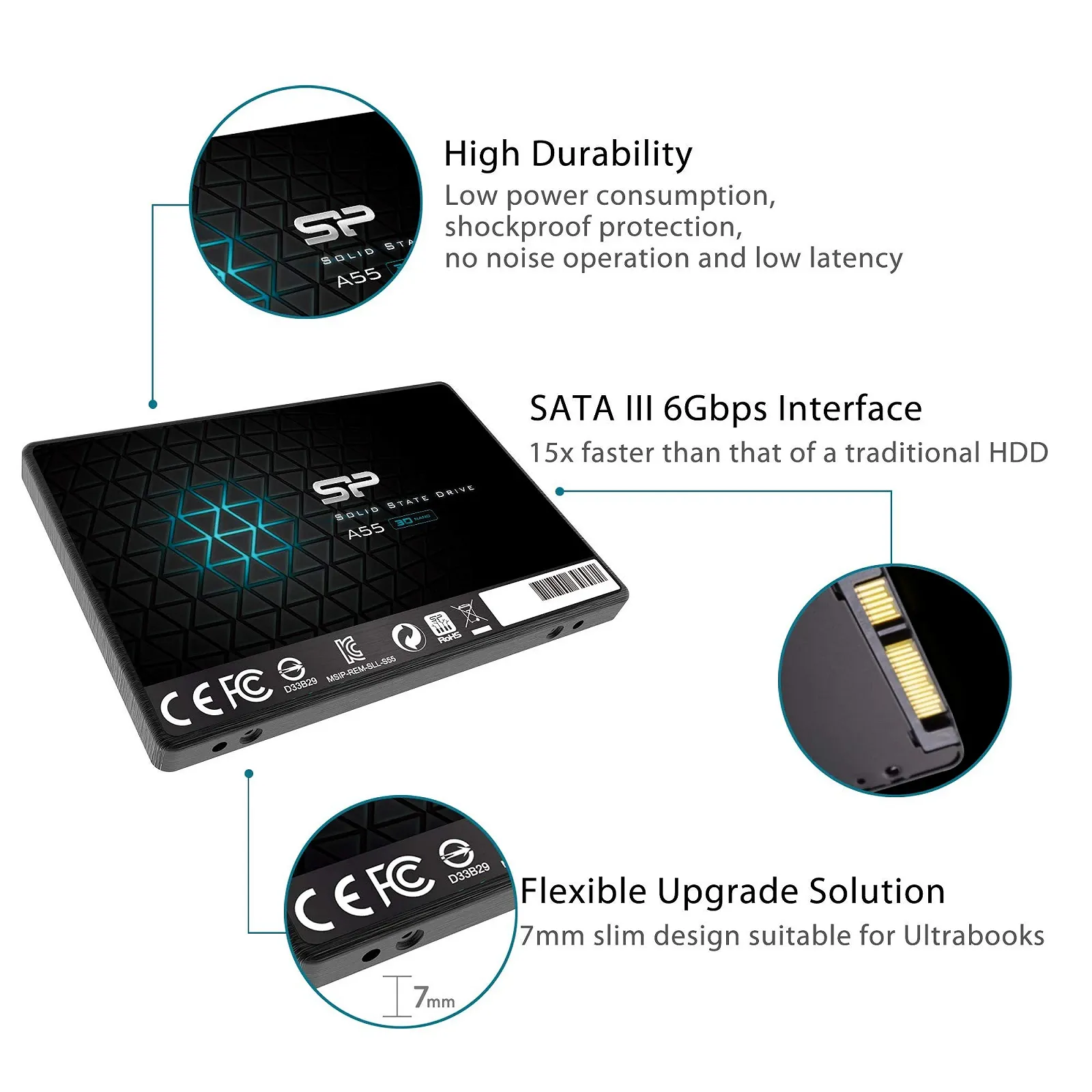 SSD Silicon Power A55 SP004TBSS3A55S25 4ТБ 3D NAND SLC Cache SATA III 2.5 дюйма 7 мм, фото №6 SSD Silicon Power A55 SP004TBSS3A55S25 4ТБ 3D NAND SLC Cache SATA III 2.5 дюйма 7 мм, фото №6