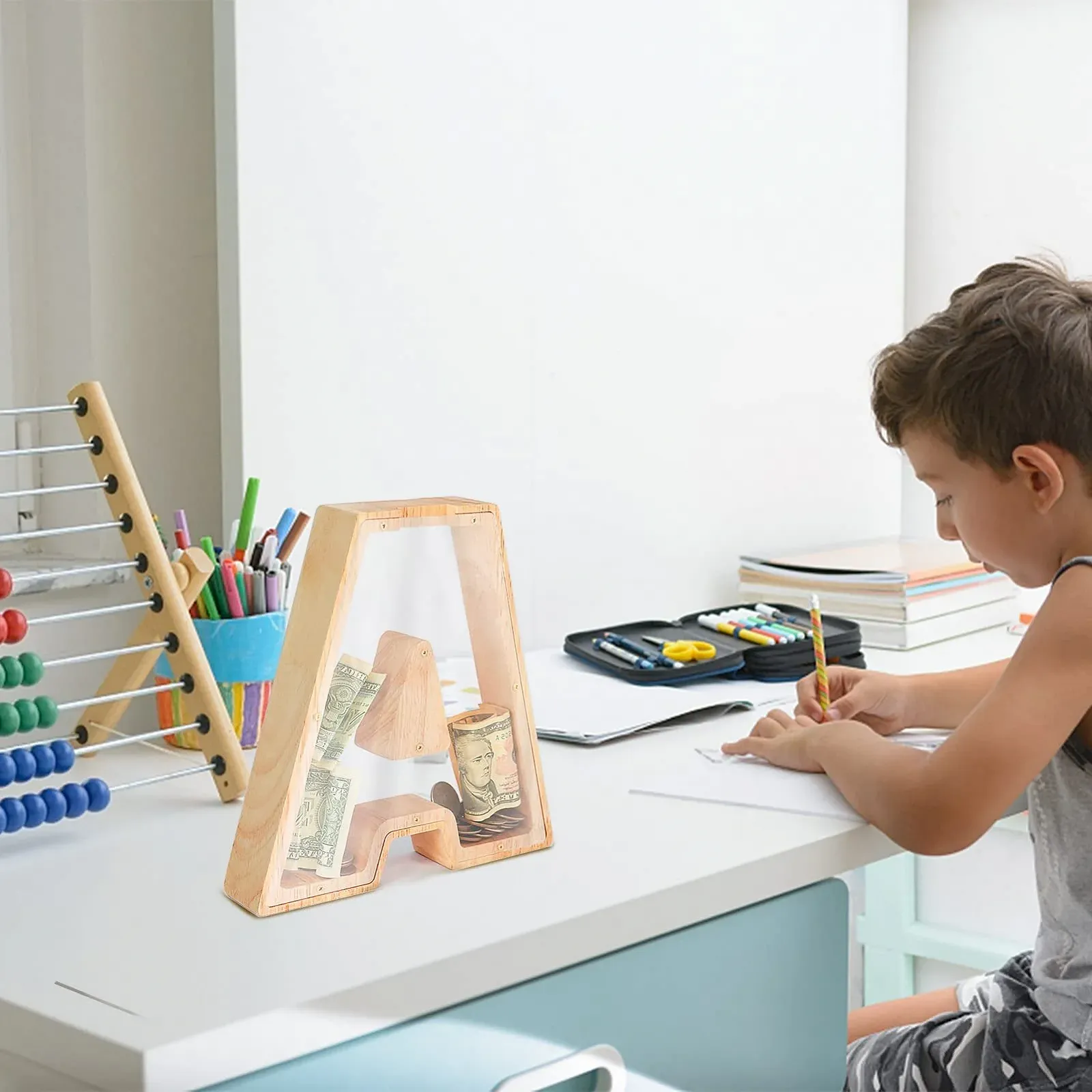 Скарбничка дерев'яна у формі літери J Прозора 23 x 4 x 23 см персоналізована, фото №5