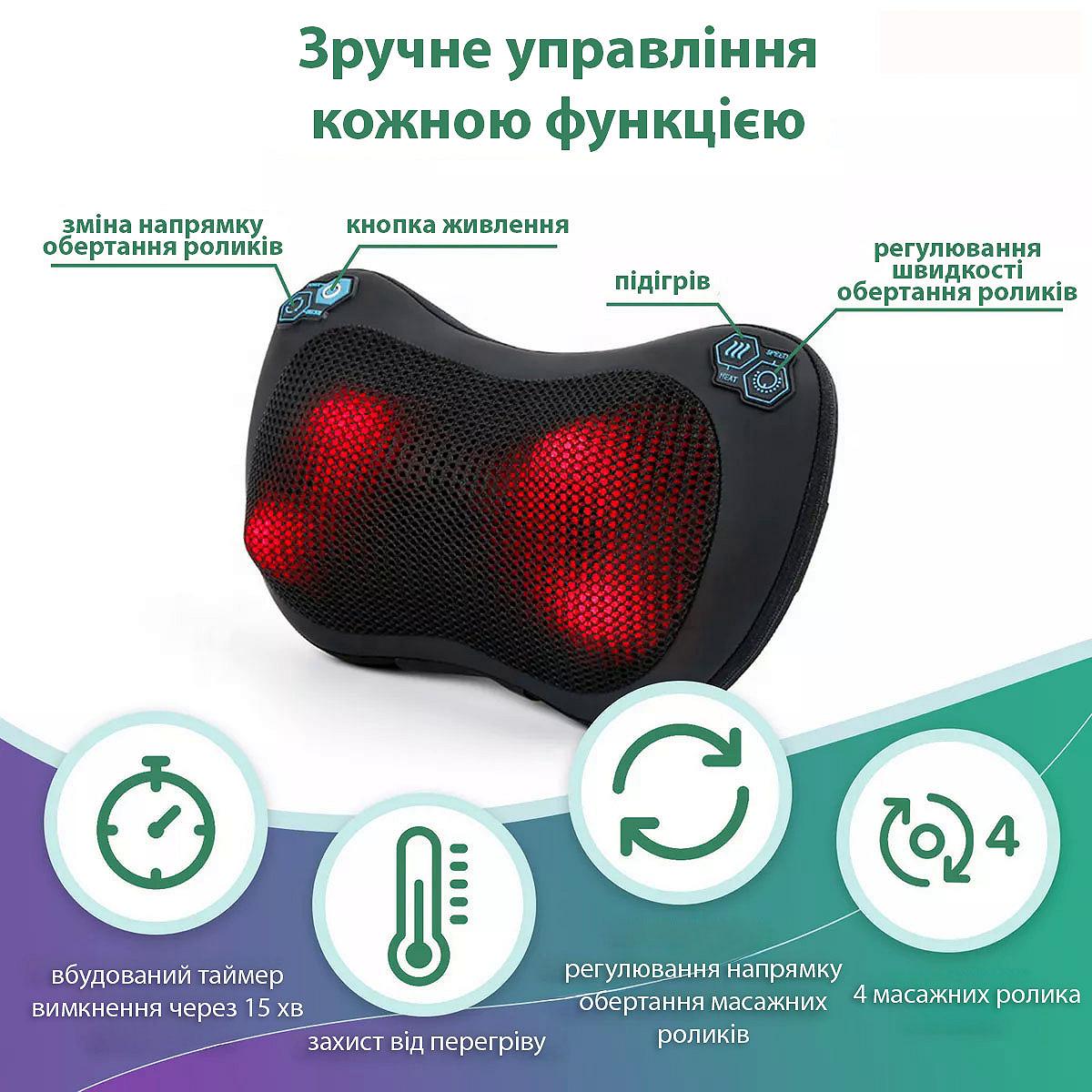 Массажная роликовая подушка, инфракрасный массажер для спины и шеи Zabobon (ZM-P002), фото №8