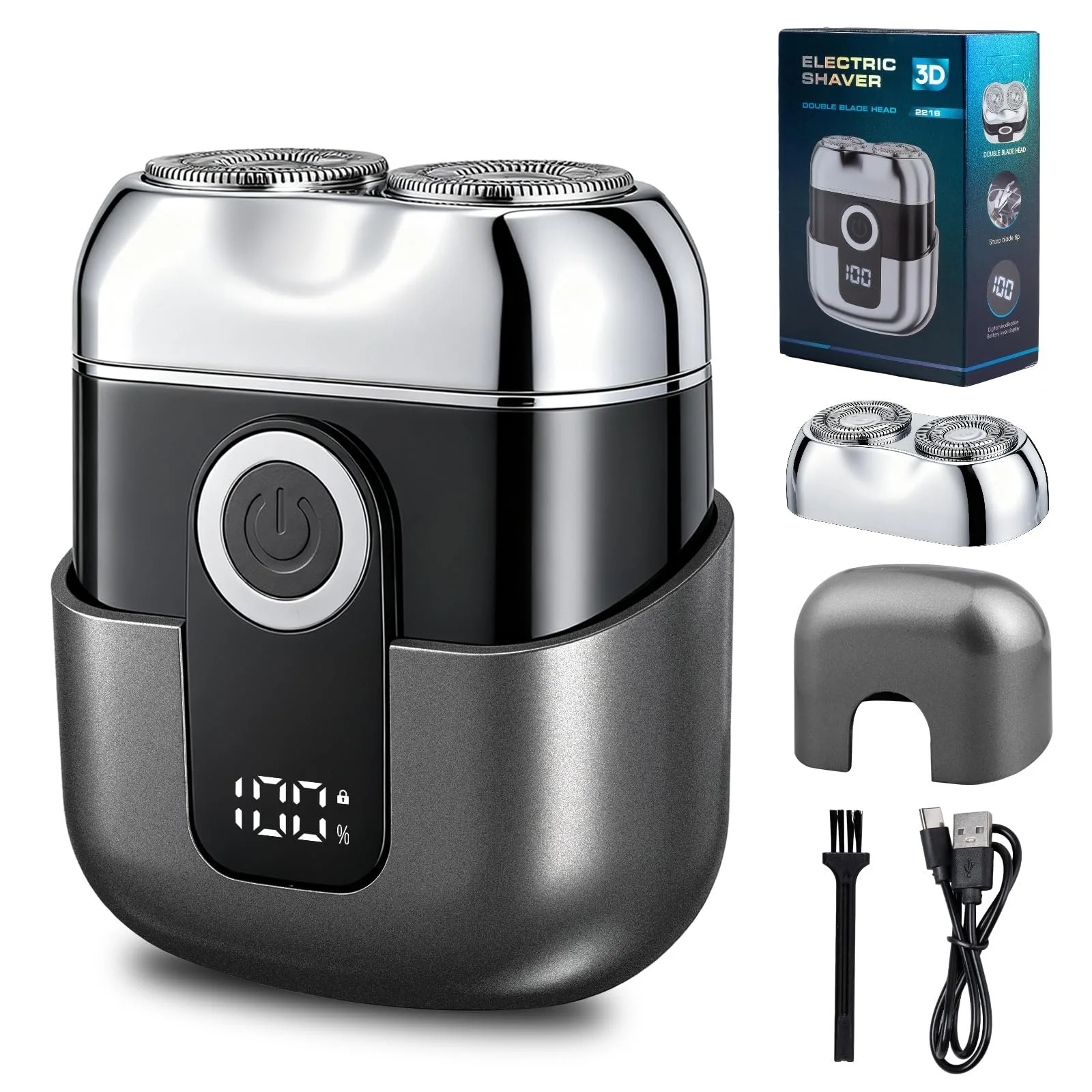 Міні-електробритва Travel Shaver IPX6 подвійна головка LED-дисплей USB-C Grey, фото №1 Міні-електробритва Travel Shaver IPX6 подвійна головка LED-дисплей USB-C Grey, фото №1