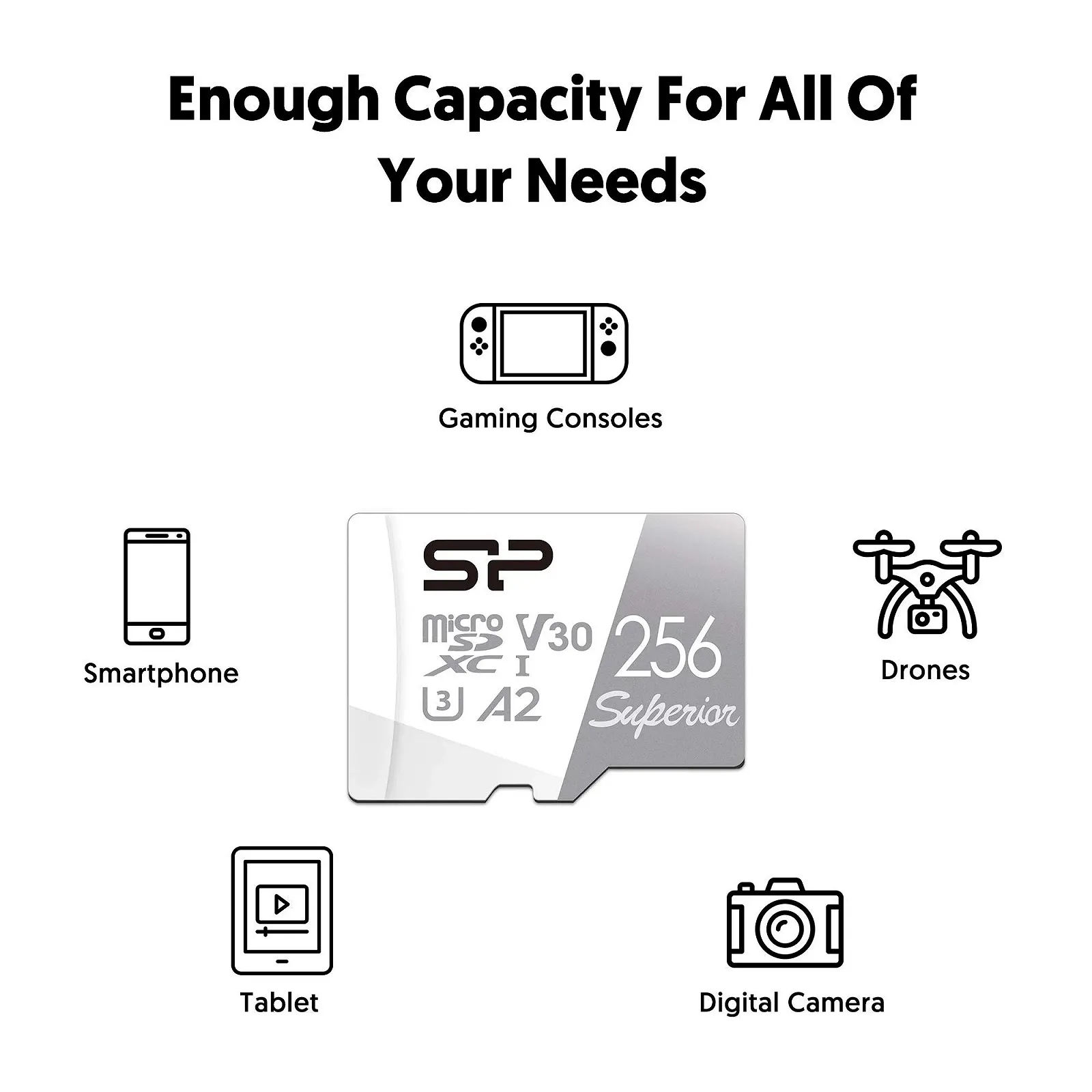 MicroSD Card Silicon Power Superior 256GB UHS-I (U3) V30 4K A2 with Adapter, фото №7 MicroSD Card Silicon Power Superior 256GB UHS-I (U3) V30 4K A2 with Adapter, фото №7