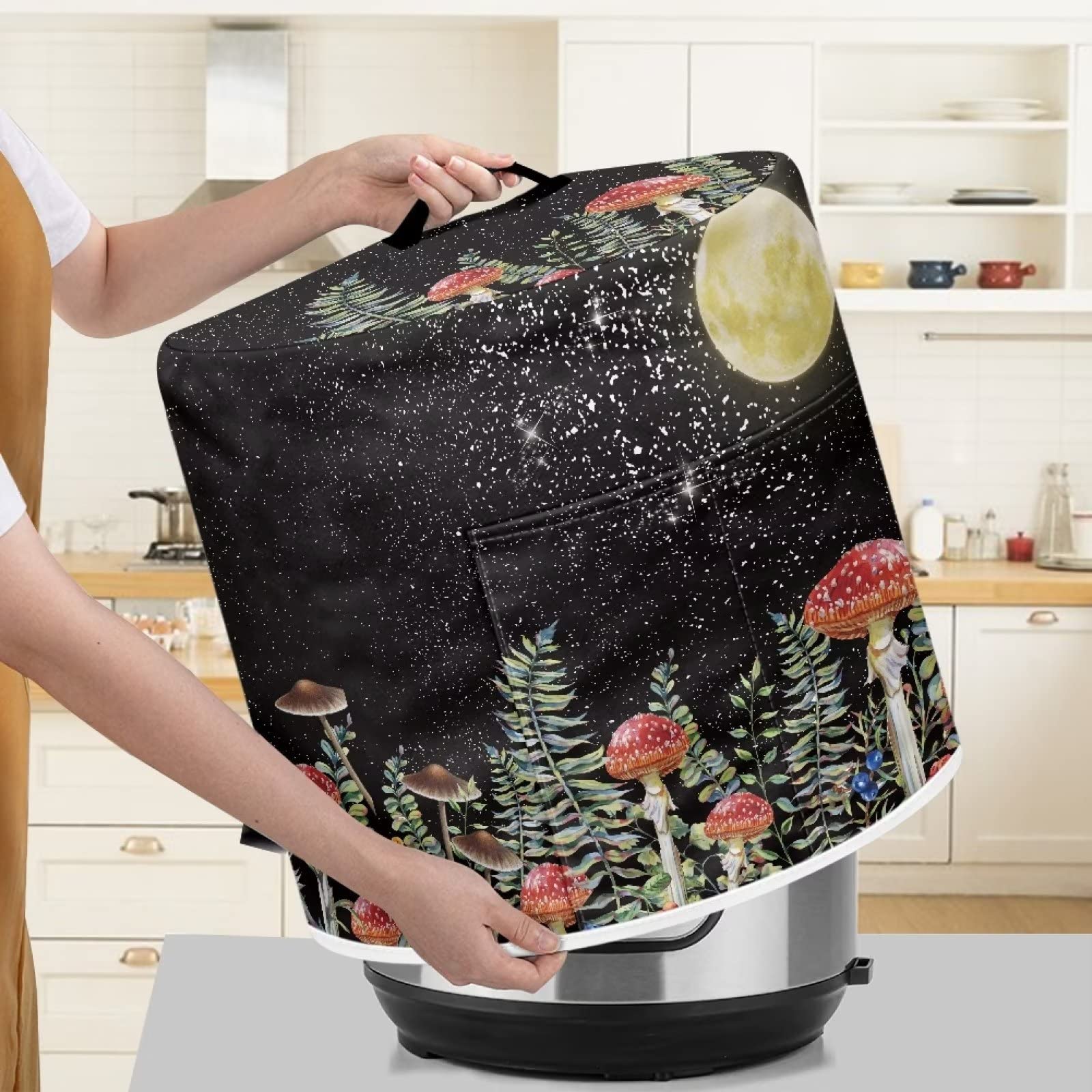 Чехол ZIATUBLES Round Moon Mushroom Flower Print для мультиварки 6qt с 1 карманом, фото №4