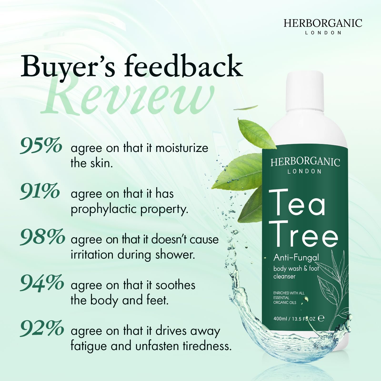 Гель для душу HerbOrganic Tea Tree антибактеріальний протигрибковий 400 мл, фото №6 Гель для душу HerbOrganic Tea Tree антибактеріальний протигрибковий 400 мл, фото №6