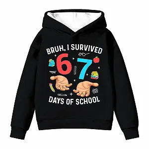Худи с мемом 67 Six Seven с длинными рукавами, толстовка с капюшоном с узором мороженого 67, повседневный свитшот, подростковая уличная одежда, модный джемпер для девочек и мальчиков - Фото 1