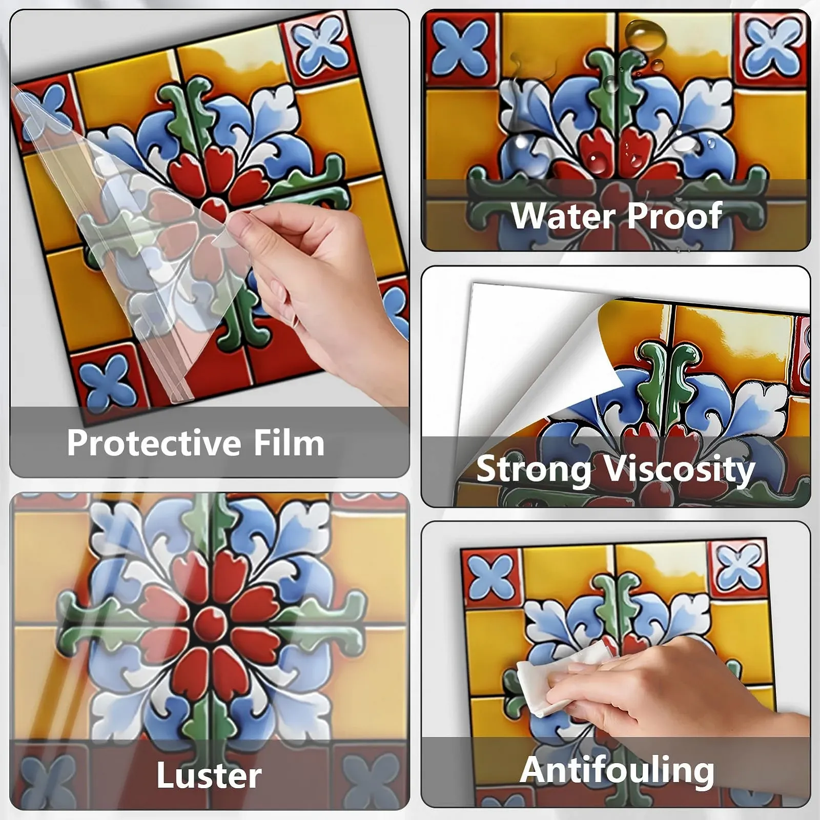 Наклейки на стіну Скандинавські Набір 24 шт. Квіткові DIY 15 x 15 см Червоні, фото №3