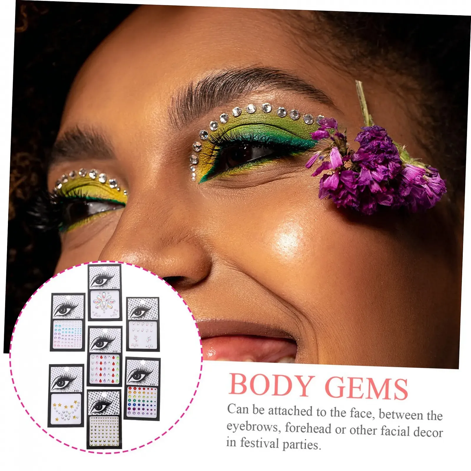 Стразы для лица Beavorty 35 наборов Акриловые стразы для приклеивания для тела для фестивалей Модные украшения для лица для событий, фото №7