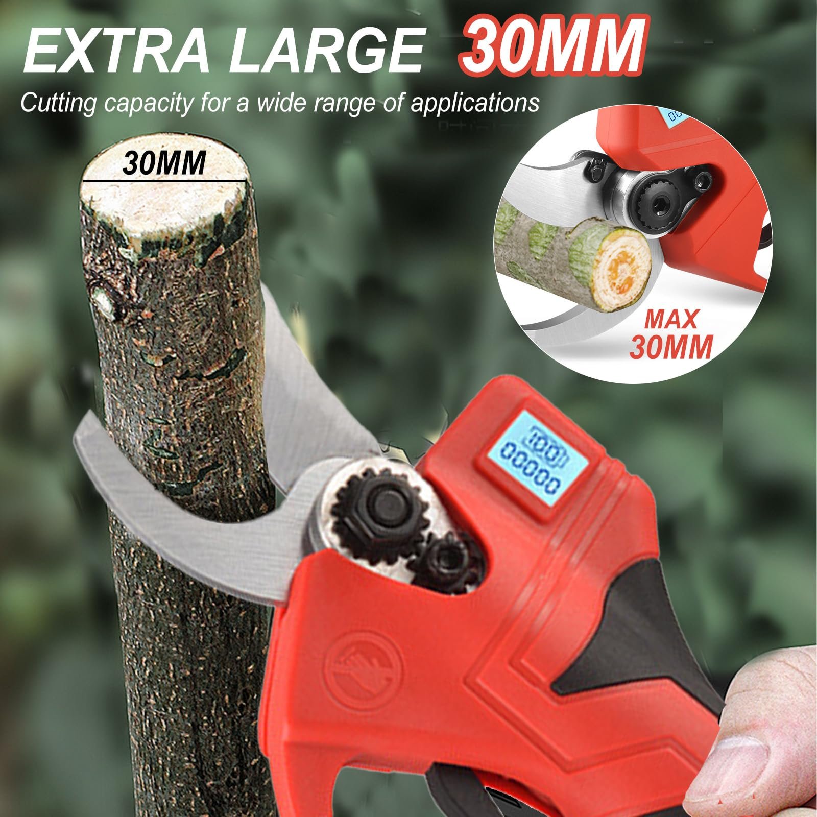 Секатор акумуляторний 30 мм з 2 акумуляторами і LCD-дисплеєм, фото №4