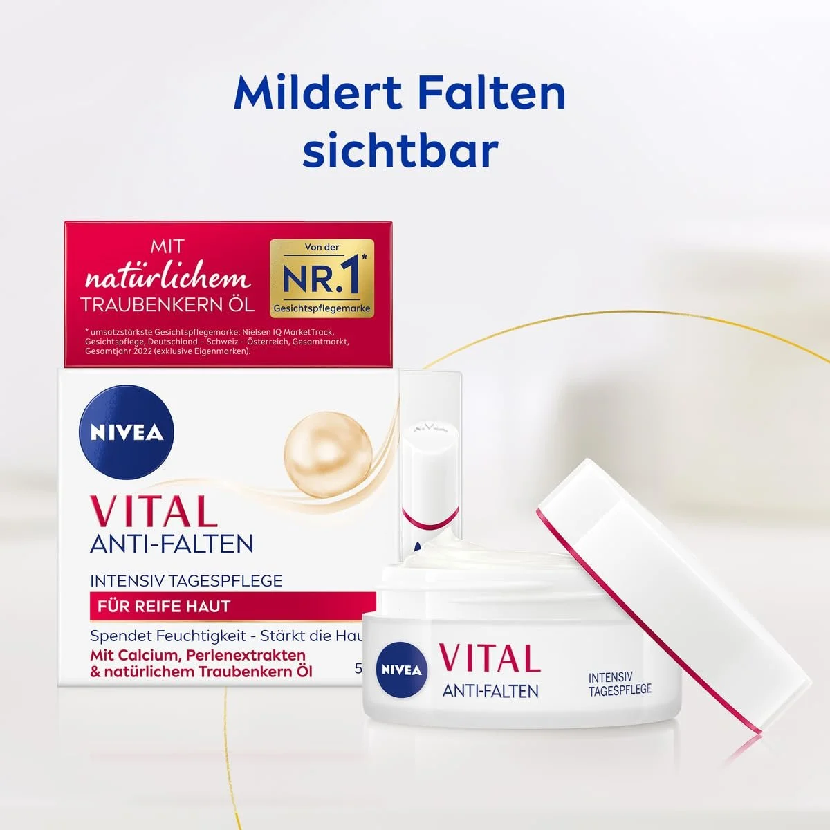 Денний крем NIVEA Vital Anti-Wrinkle інтенсивний для зрілої шкіри з кальцієм та екстрактом перлів 50 мл, фото №4