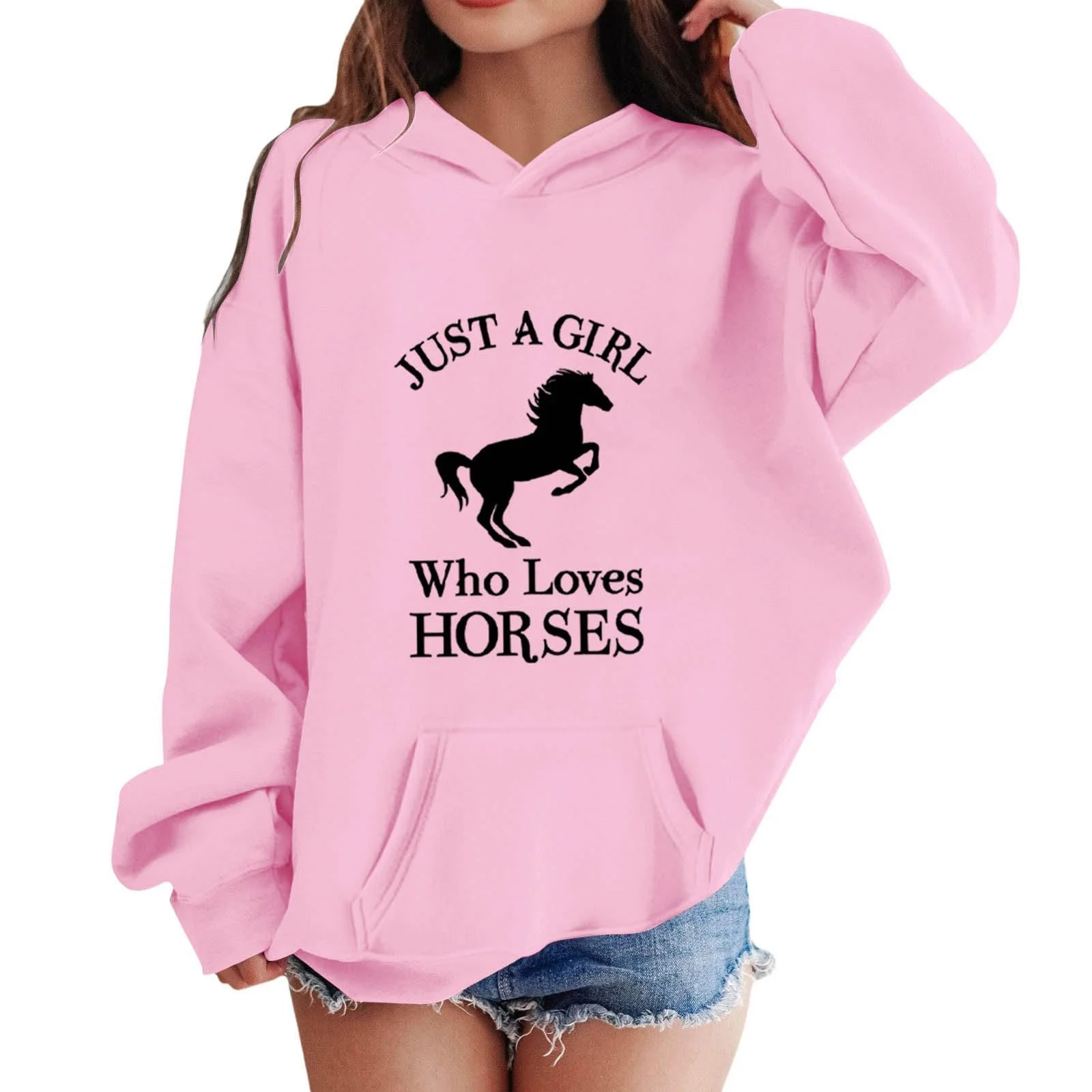 Джемпер для девочек - Толстовки и свитшоты для девочек Зимний теплый флисовый джемпер с карманом, милый принт лошадки, повседневная толстовка с длинными рукавами для детей, фото №2 Джемпер для девочек - Толстовки и свитшоты для девочек Зимний теплый флисовый джемпер с карманом, милый принт лошадки, повседневная толстовка с длинными рукавами для детей, фото №2