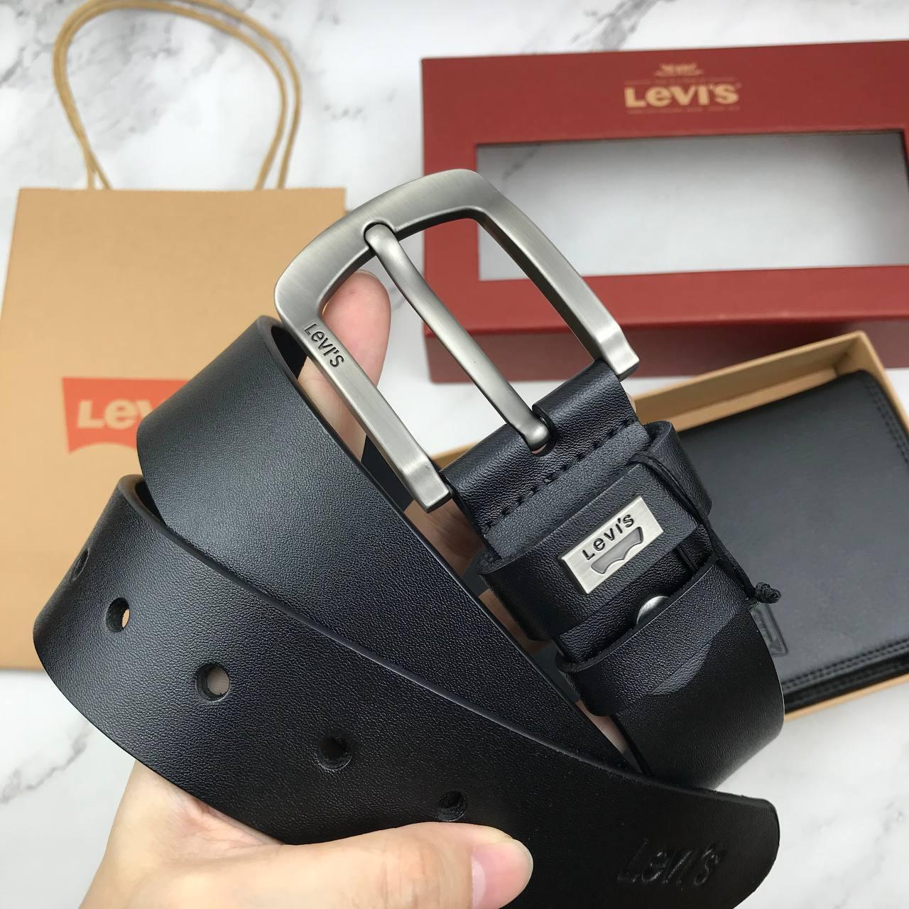Подарочный набор для мужчины Levis мужской кожаный ремень и кошелек из натуральной кожи в подарочной коробке, фото №4