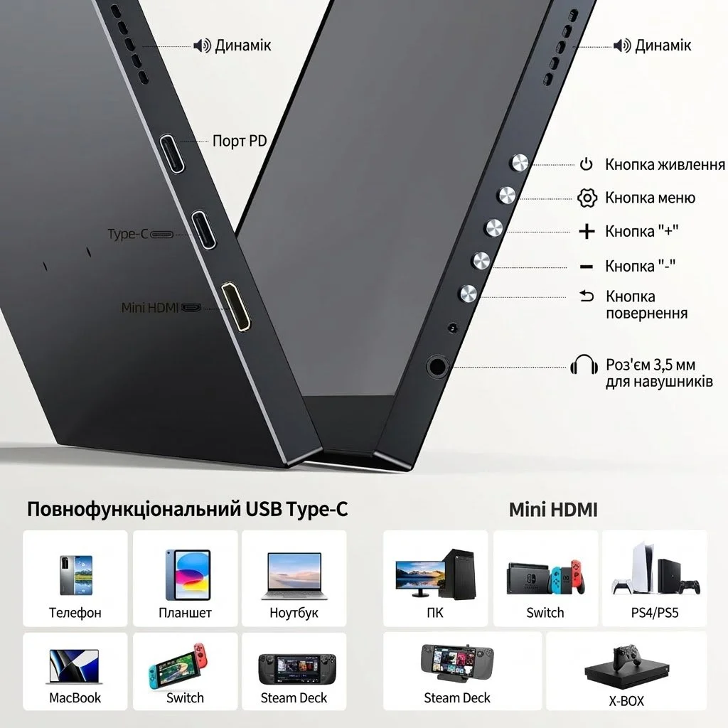 Монітор портативний сенсорний 14" UPERFECT Full HD IPS 60 Гц, фото №6