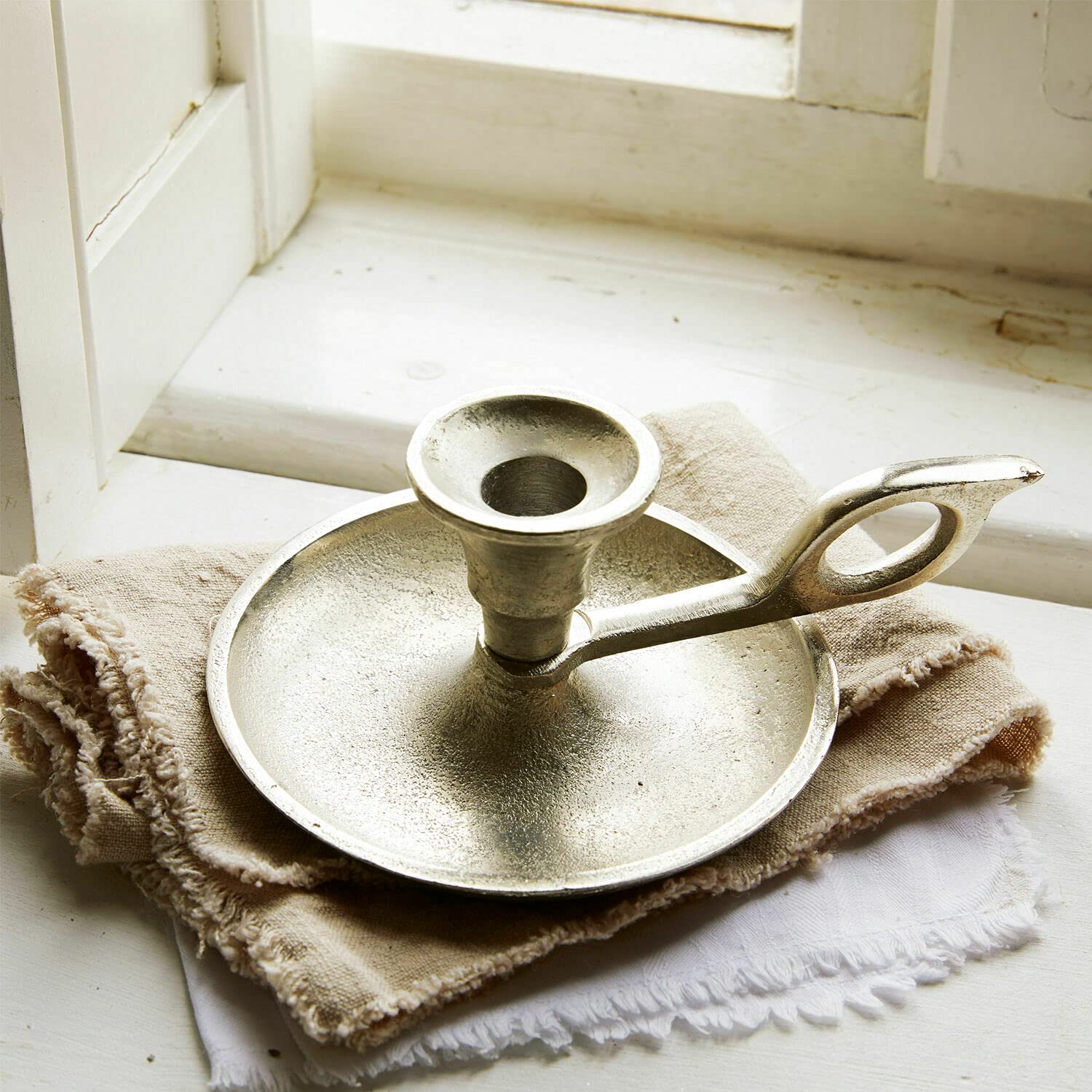 Подсвечник Loberon Classic Style Aida с поддоном и ручкой для конусных свечей литой алюминий антикварное серебро, фото №5