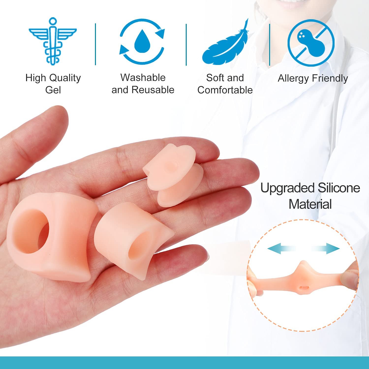 Роздільники для пальців ніг Sumiwish, 10 шт., силіконові, для перекриваючихся пальців ніг, молоткоподібних пальців ніг, знеболення, прозорі, фото №5 Роздільники для пальців ніг Sumiwish, 10 шт., силіконові, для перекриваючихся пальців ніг, молоткоподібних пальців ніг, знеболення, прозорі, фото №5