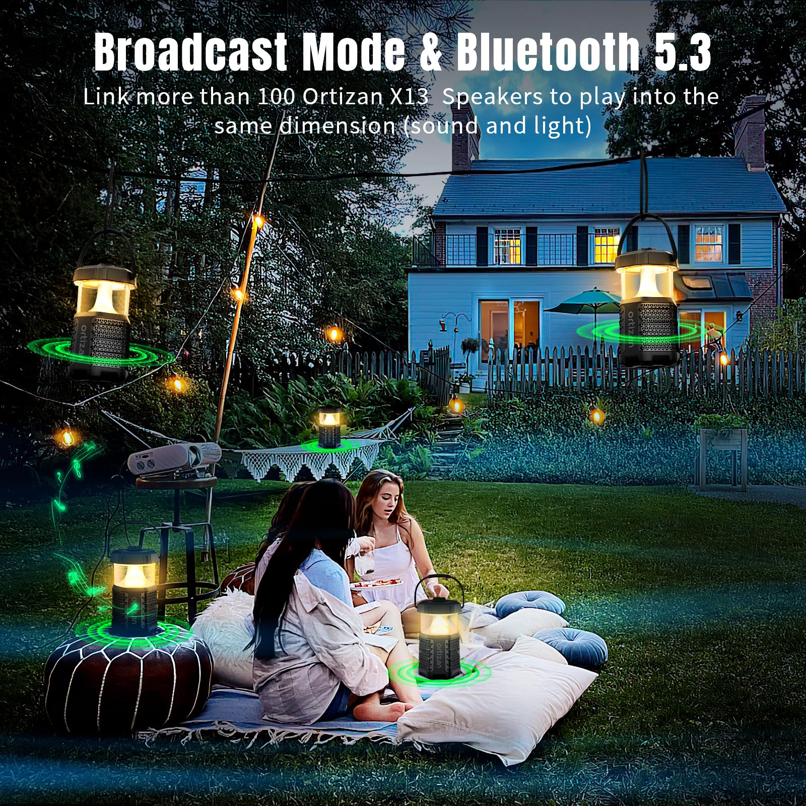 Портативная колонка Ortizan Outdoor Bluetooth Box с лампой для кемпинга, IPX7, 30Вт, 2 световых режима, Bluetooth 5.3, 24 часа работы, фото №4