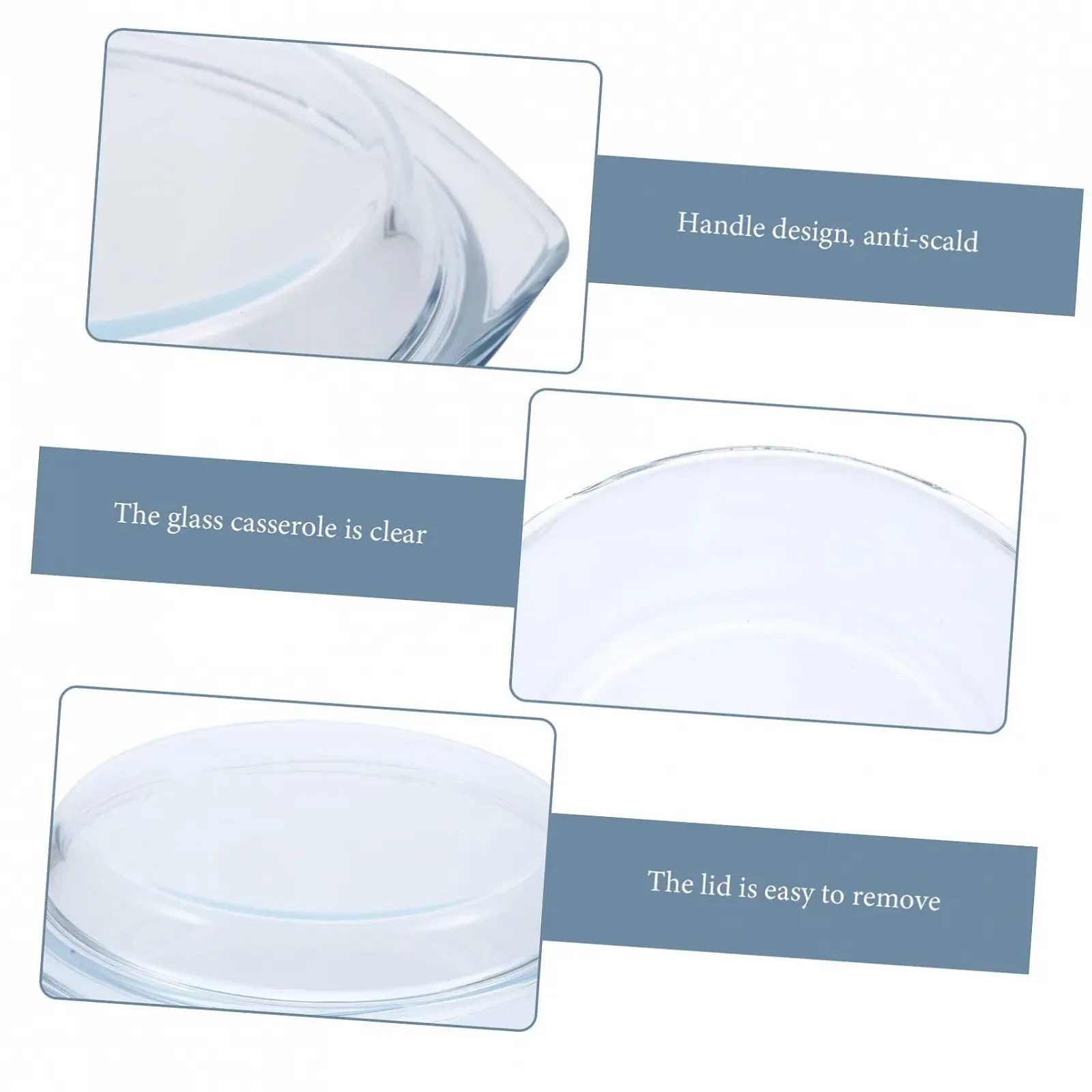 Форма для запікання кругла скляна з кришкою та ручками прозора, фото №9