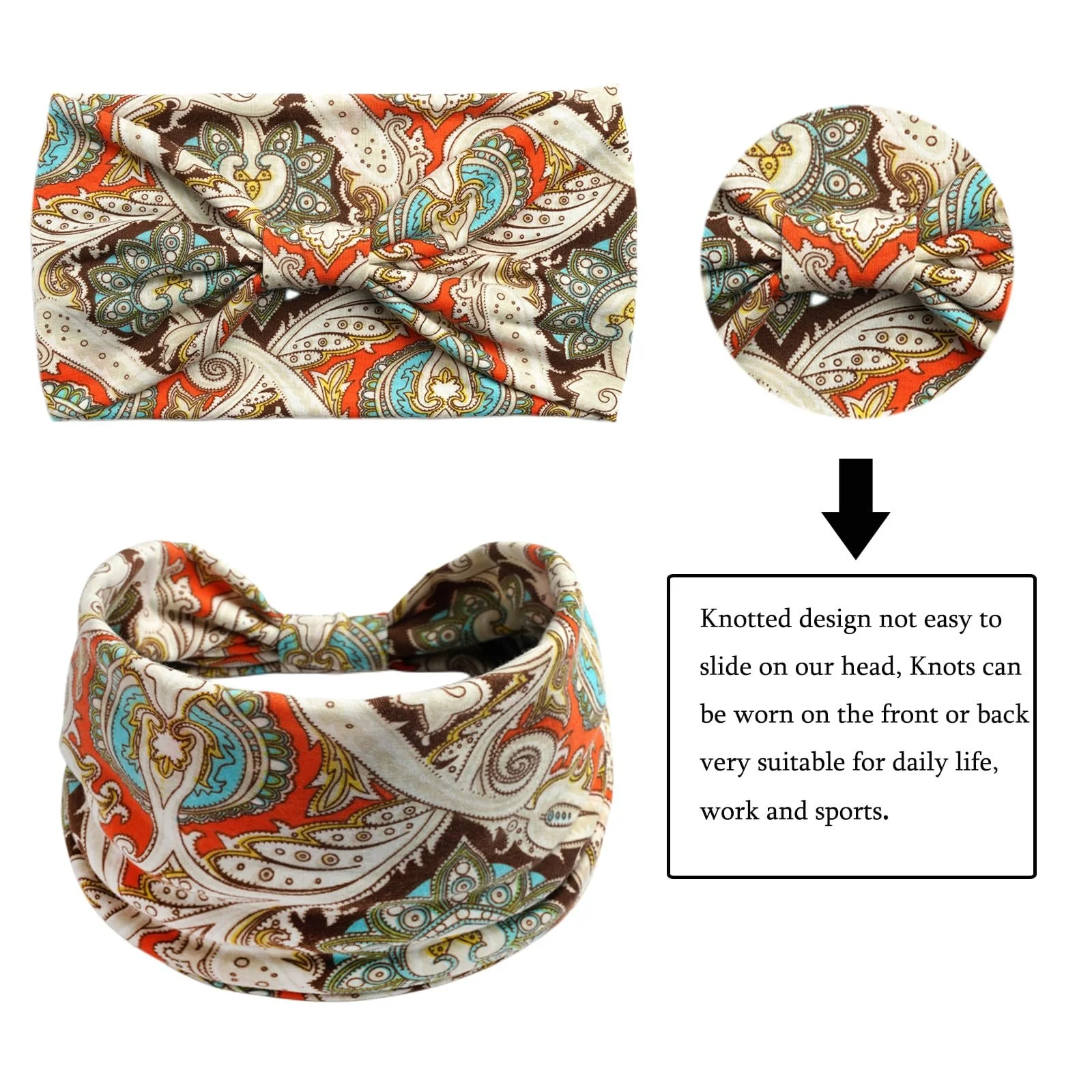 Пов'язка на голову в стилі бохо для жінок, надзвичайно широка, для йоги, спорту, фото №4