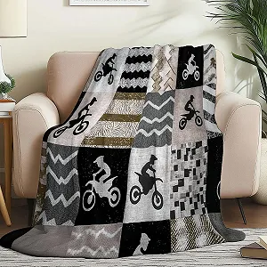 Фланелевое одеяло 180 x 220 см, Нейтральный клетчатый узор Мотоцикл Тема Декоративное одеяло для кровати Кресло Диван - Коричневое Осень и Зима Мягкое Пушистое Плюшевое одеяло synthetic.ua - Фото 1