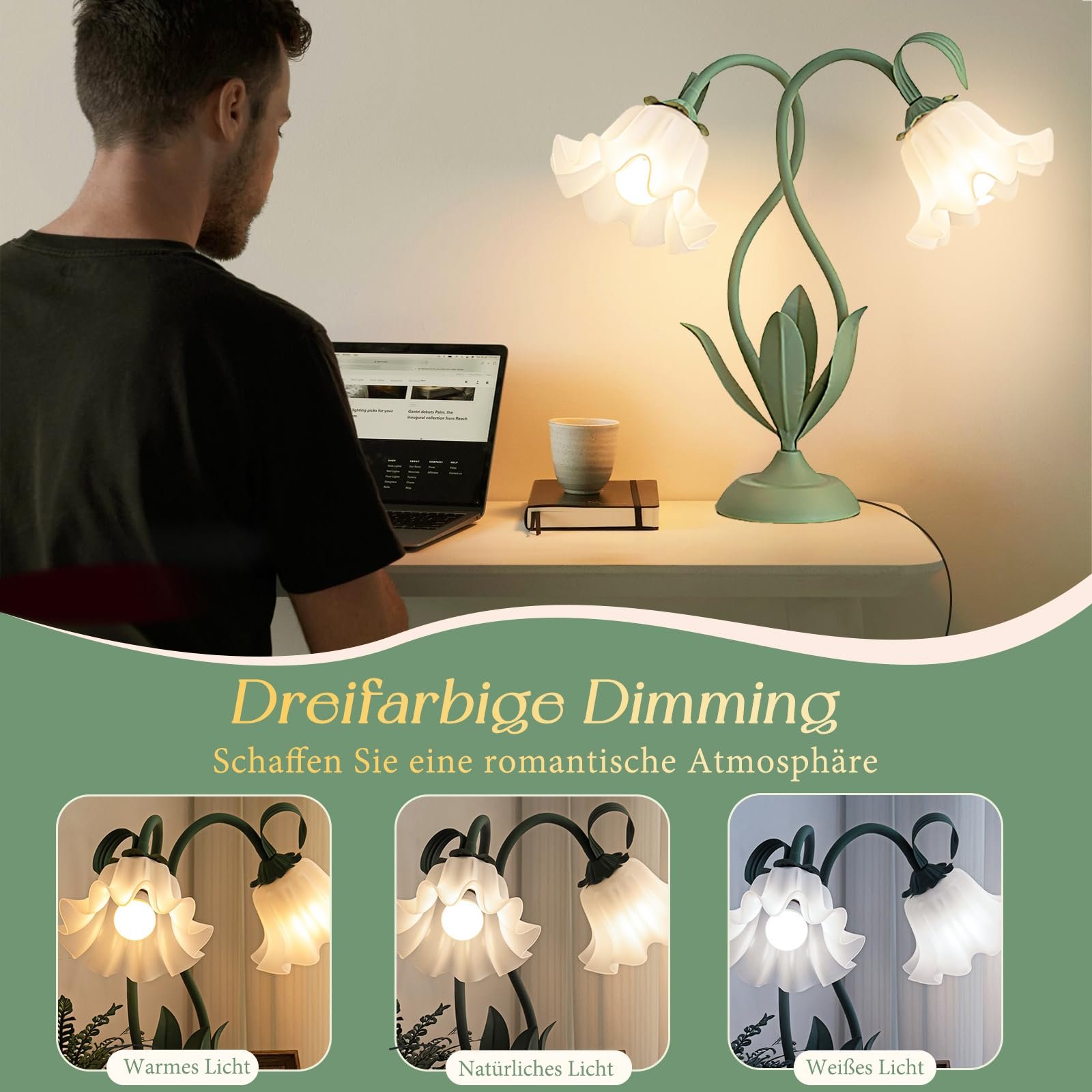 Настільна лампа Квітка Подвійна Металева Поворотна з вимикачем на кабелі, фото №2