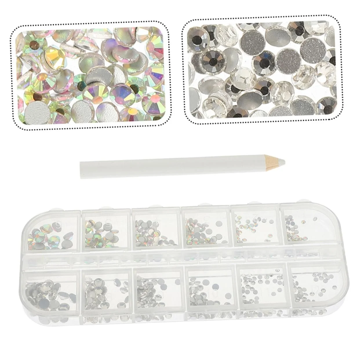 Стразы для ногтей FRCOLOR 2 набора Белый Костюм Белые Бриллианты Драгоценные камни для рукоделия Драгоценные камни для лица Стразы для ногтей Клей для массы Рукоделие Стеклянные стразы Кристалл 3D, фото №3