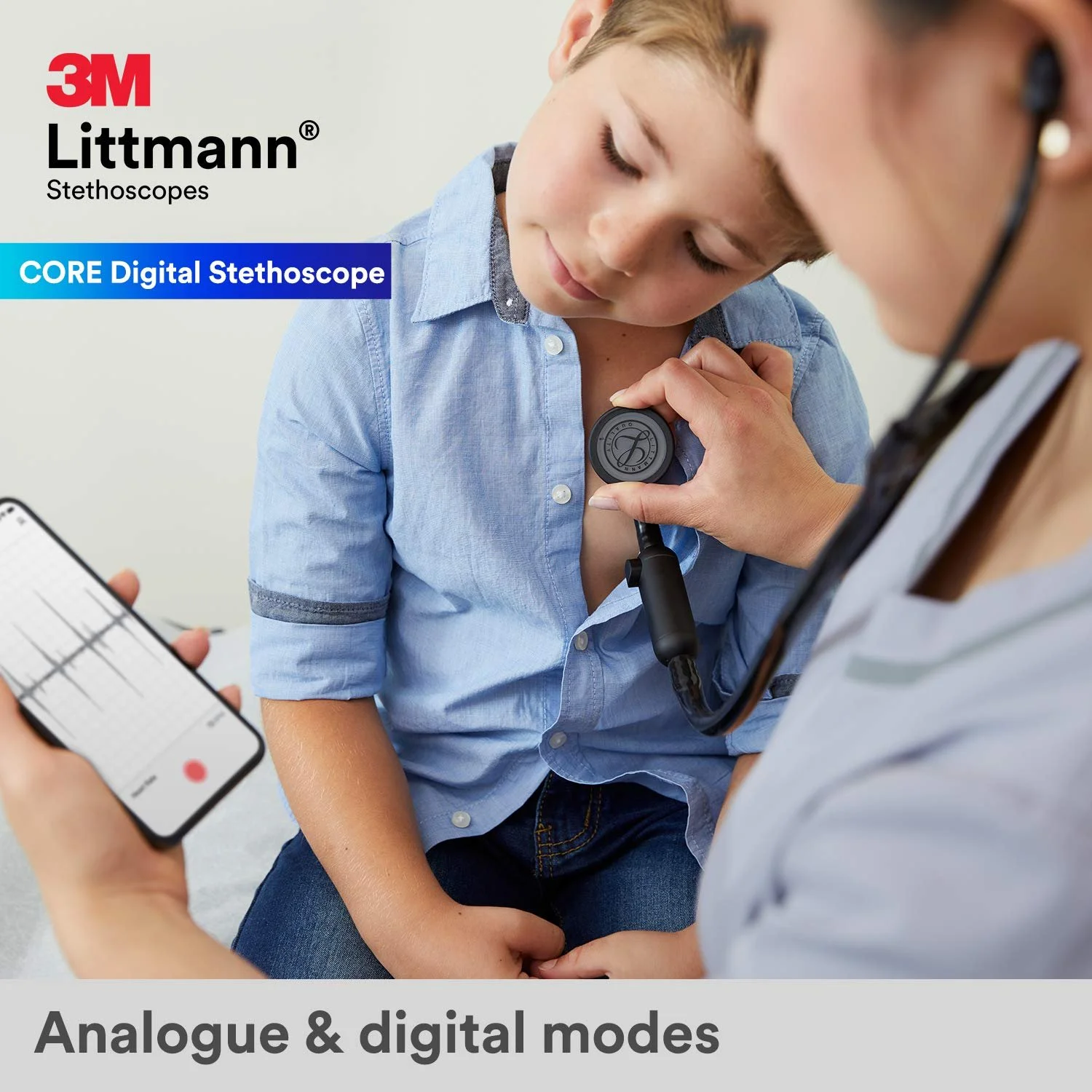 Цифровий стетоскоп 3M Littmann CORE, 69 см Чорний, фото №6