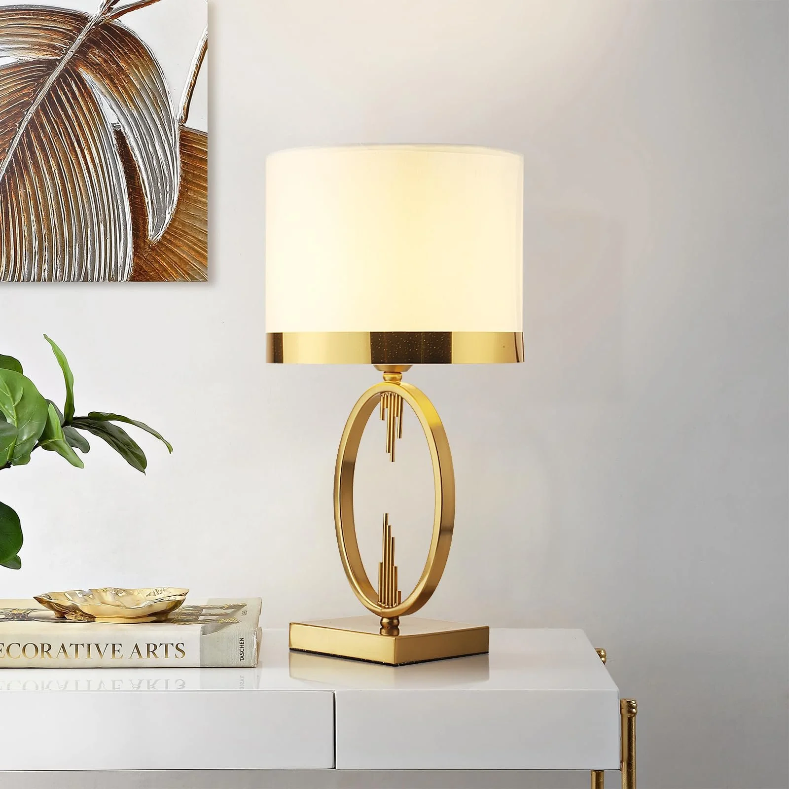 Настільна лампа E27 Vintage Метал 49x25 см Золото з білим, фото №3