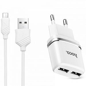 СЗУ Hoco C12 Charger Cable Micro 2.4A 2USB Белый - Фото 1