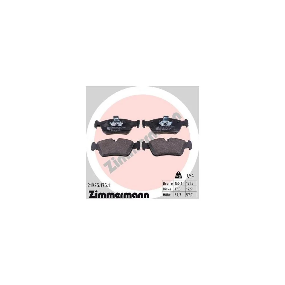 Комплект гальмівних колодок, дискове гальмо ZIMMERMANN 21925.175.1 для BMW, BMW (BRILLIANCE), фото №1