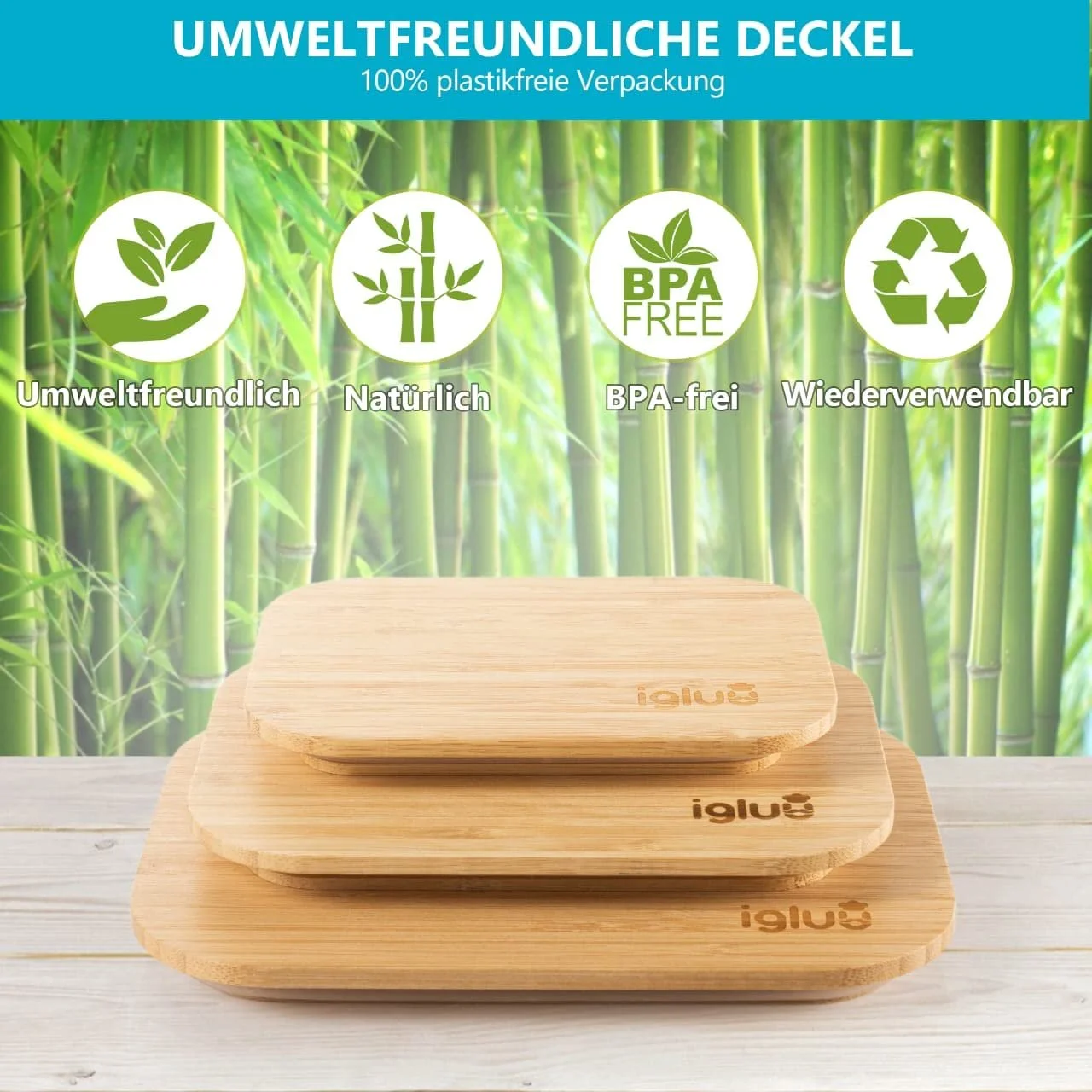 Набор стеклянных контейнеров Igluu Meal Prep 370, 640 и 1050 мл с бамбуковыми крышками, 3 шт. из боросиликатного стекла, фото №5 Набор стеклянных контейнеров Igluu Meal Prep 370, 640 и 1050 мл с бамбуковыми крышками, 3 шт. из боросиликатного стекла, фото №5