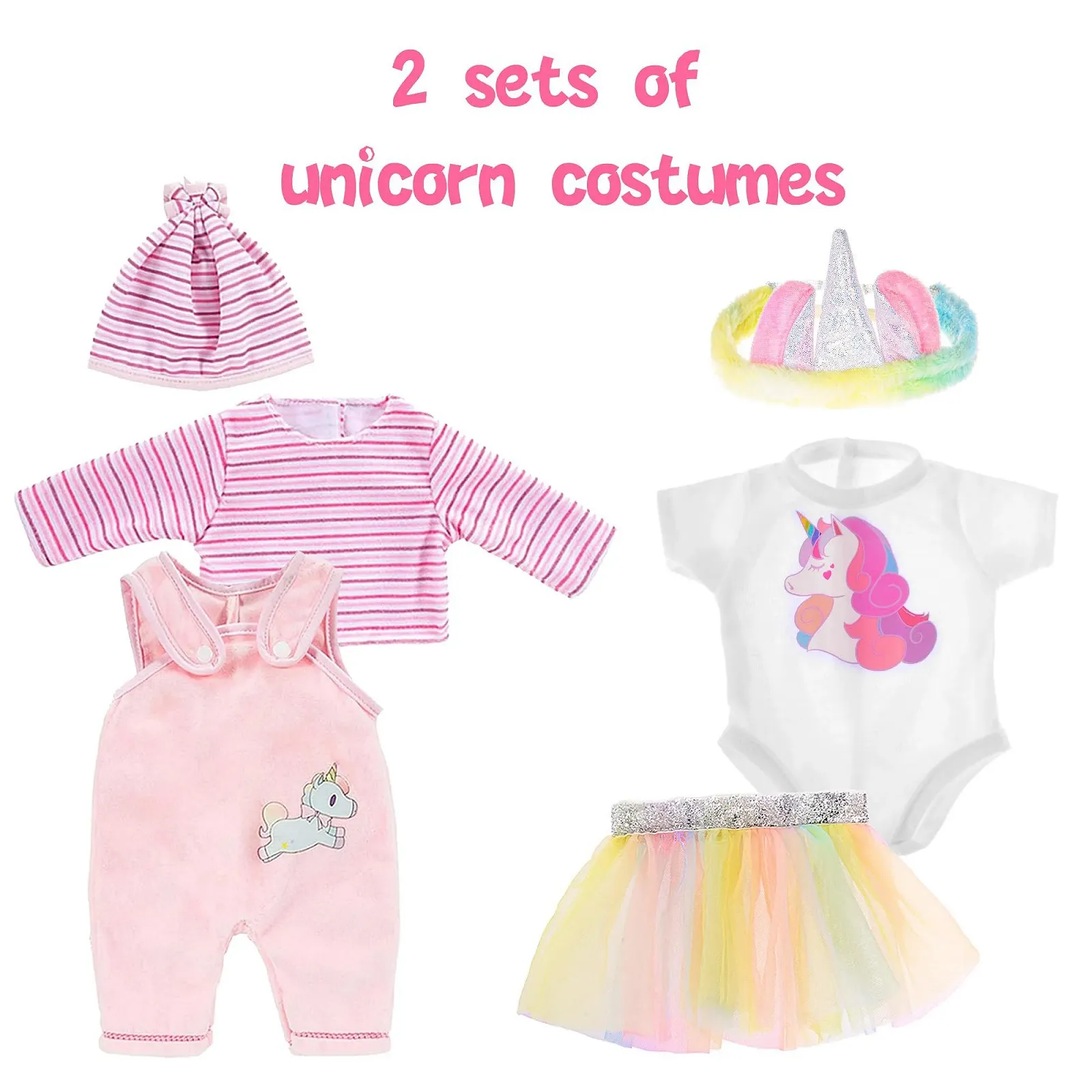 Одежда для куклы ebuddy 2 комплекта, включая ромпер, платье, шапку и повязку на голову, фото №2 Одежда для куклы ebuddy 2 комплекта, включая ромпер, платье, шапку и повязку на голову, фото №2