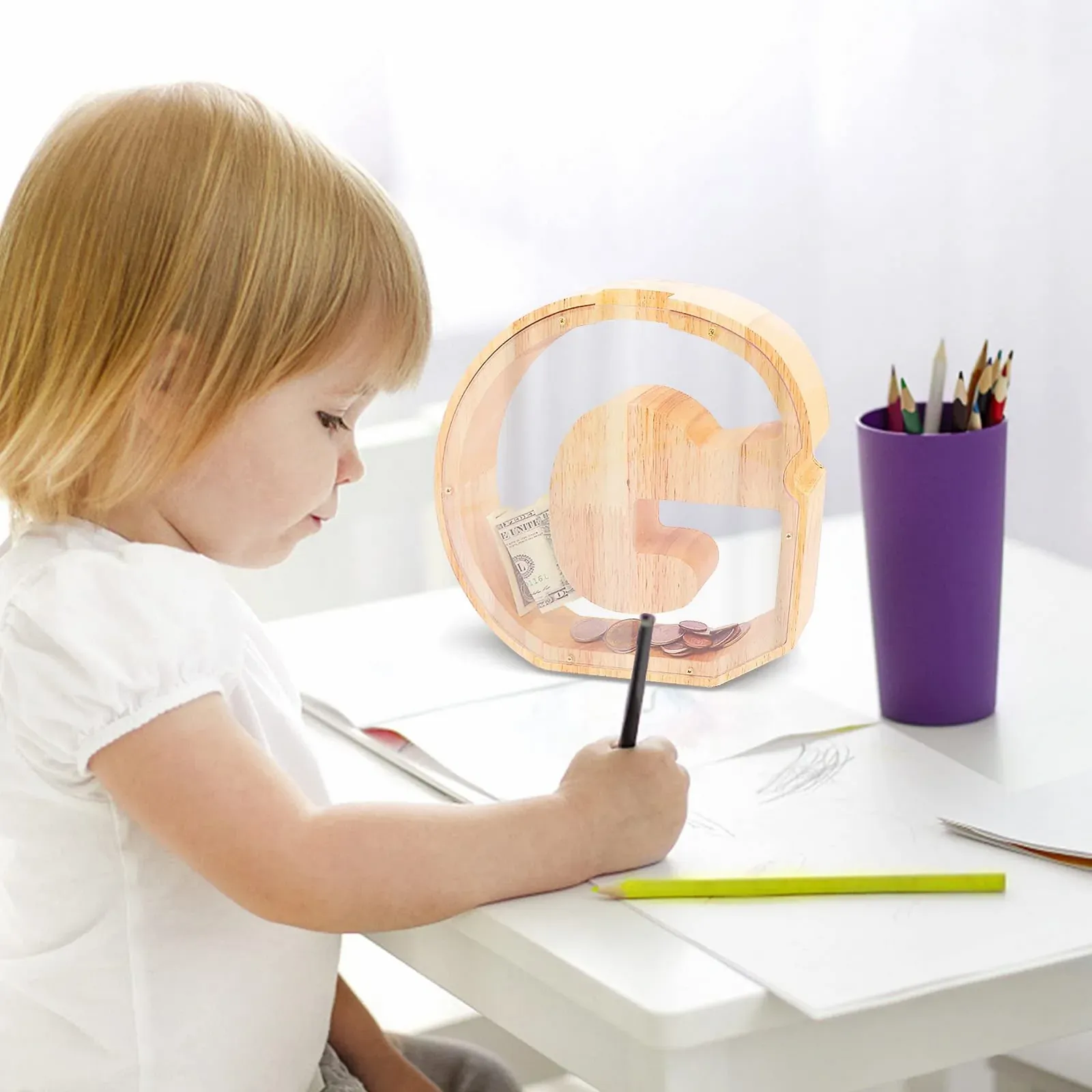 Скарбничка дерев'яна у формі літери J Прозора 23 x 4 x 23 см персоналізована, фото №4