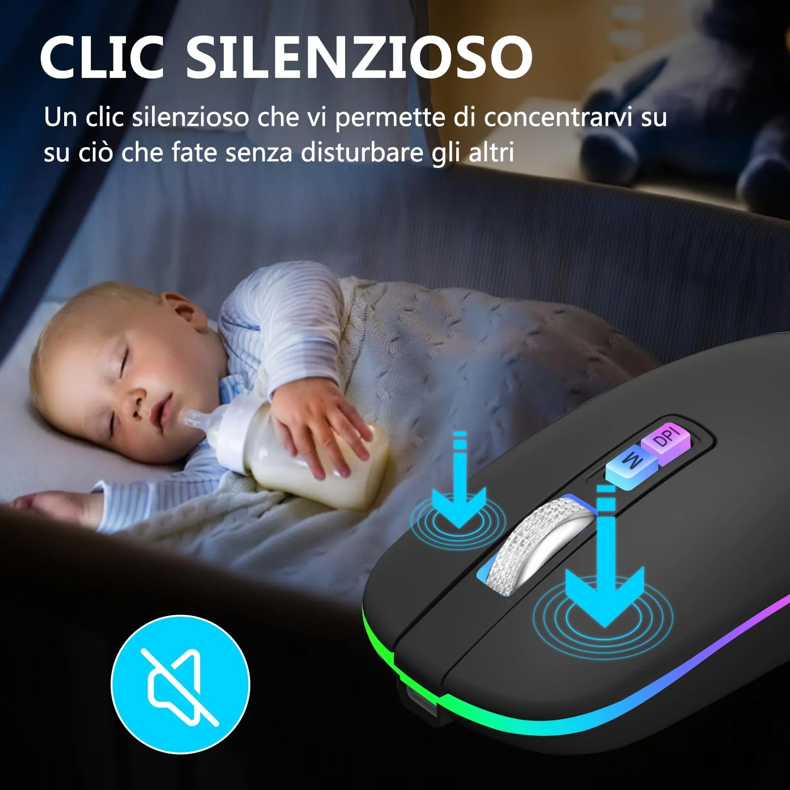 Мышь HOTLIFE Беспроводная для ноутбука, 3 DPI, RGB, Черный, фото №4