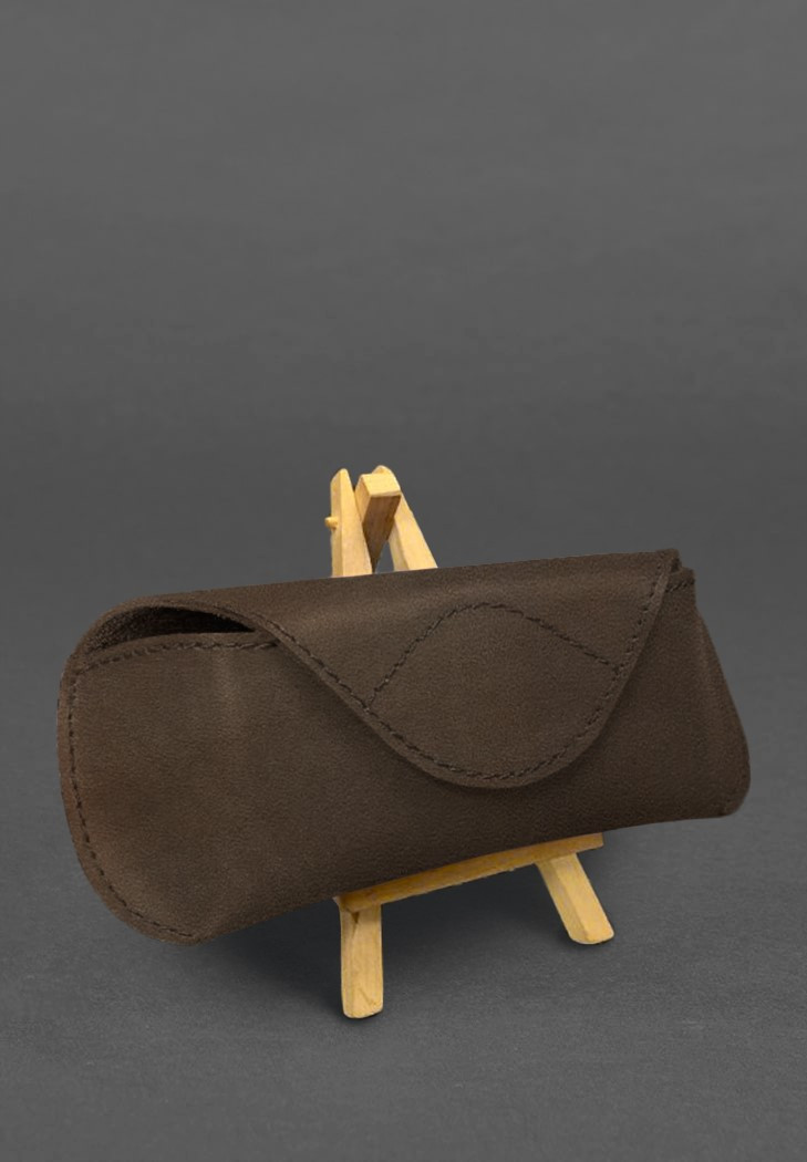 Шкіряний чохол для окулярів із клапаном на магніті Темно-коричневий Crazy Horse, фото №1