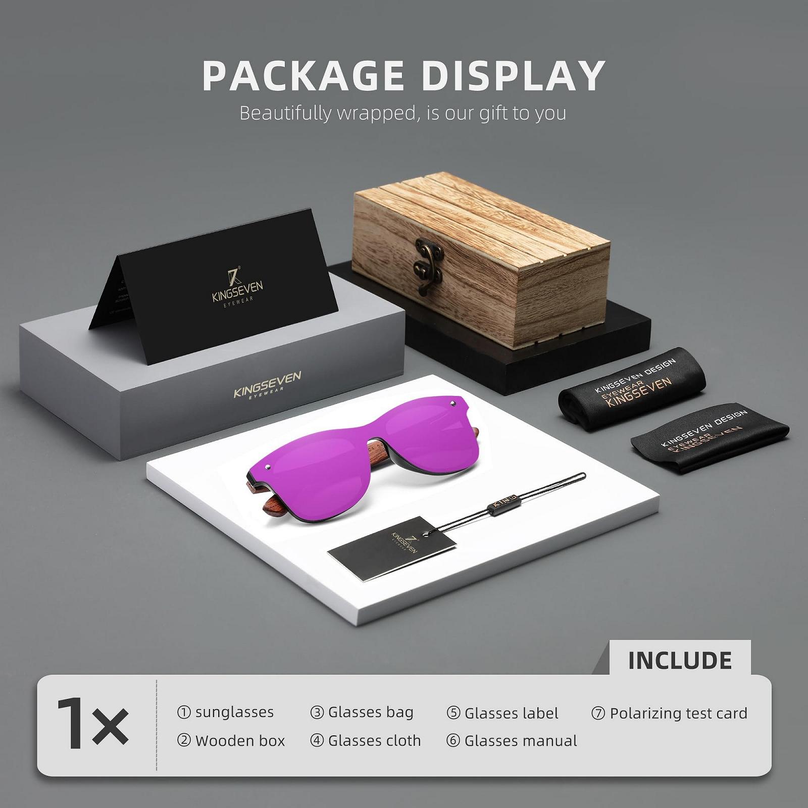 Сонцезахисні окуляри KINGSEVEN Bubinga Поляризовані Ретро Вінтаж Стильний дизайн для чоловіків і жінок, фото №5