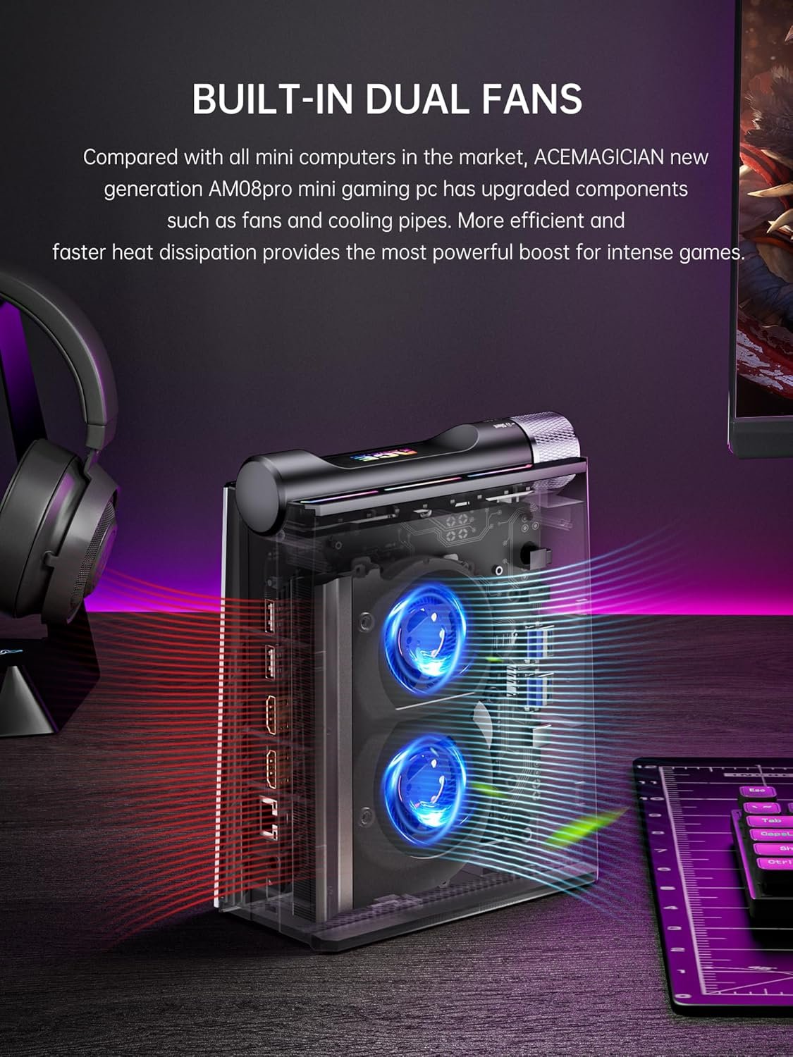 Мини ПК ACEMAGICIAN AM08 / AMD Ryzen 9 6900X / RAM 32GB / SSD 512GB / 2 х HDMI / LAN / Wi-Fi / Bluetooth / Windows 11 / Black, фото №3