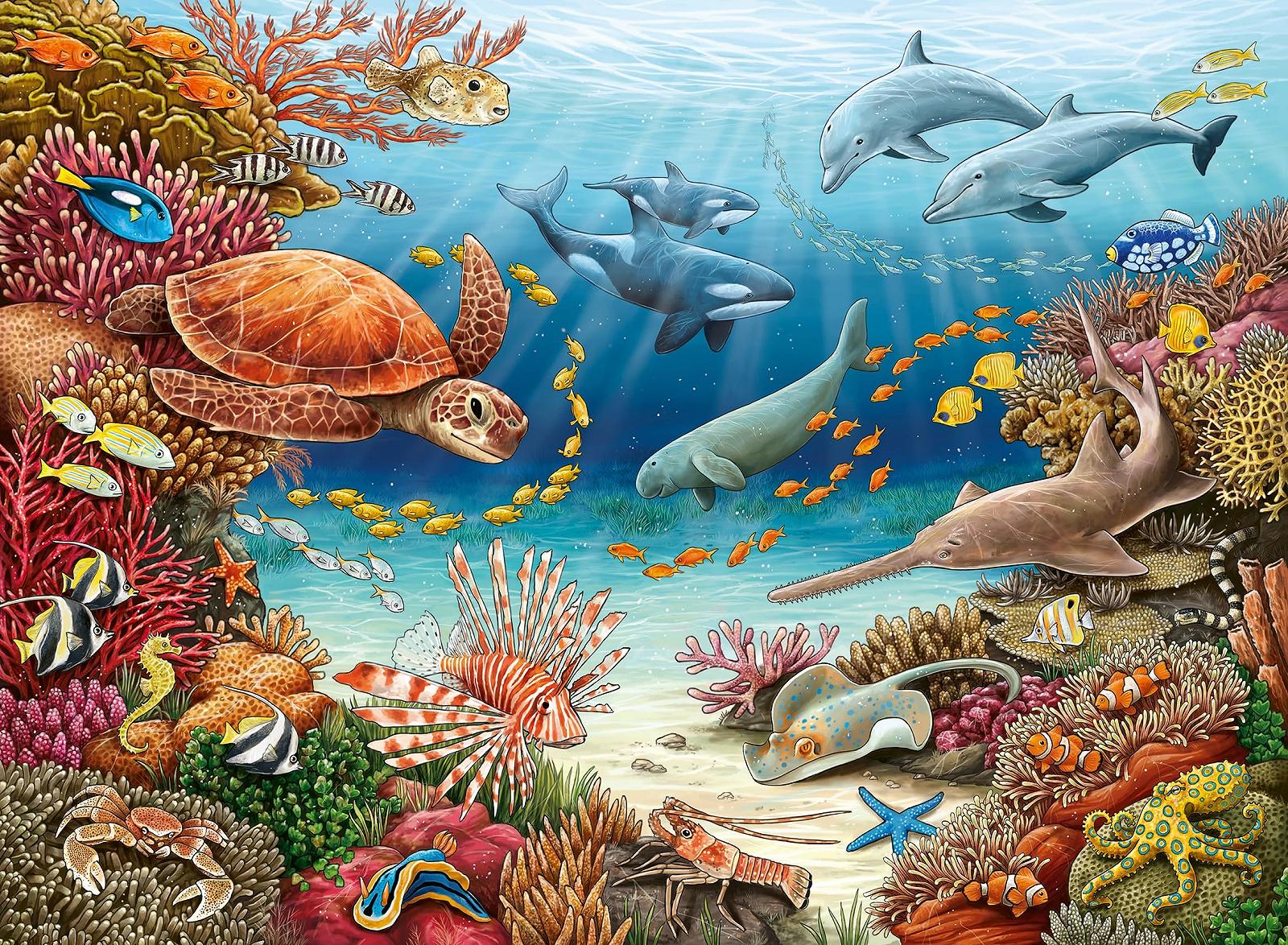 Пазл Ravensburger Wieso? Weshalb? Why? 13411 Sea Animals on Coral Reef 150 XXL деталей з постером, фото №2