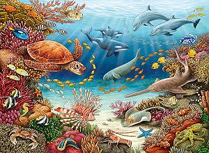 Пазл Ravensburger Wieso? Weshalb? Why? 13411 Sea Animals on Coral Reef 150 XXL деталей з постером synthetic.ua - Фото 1
