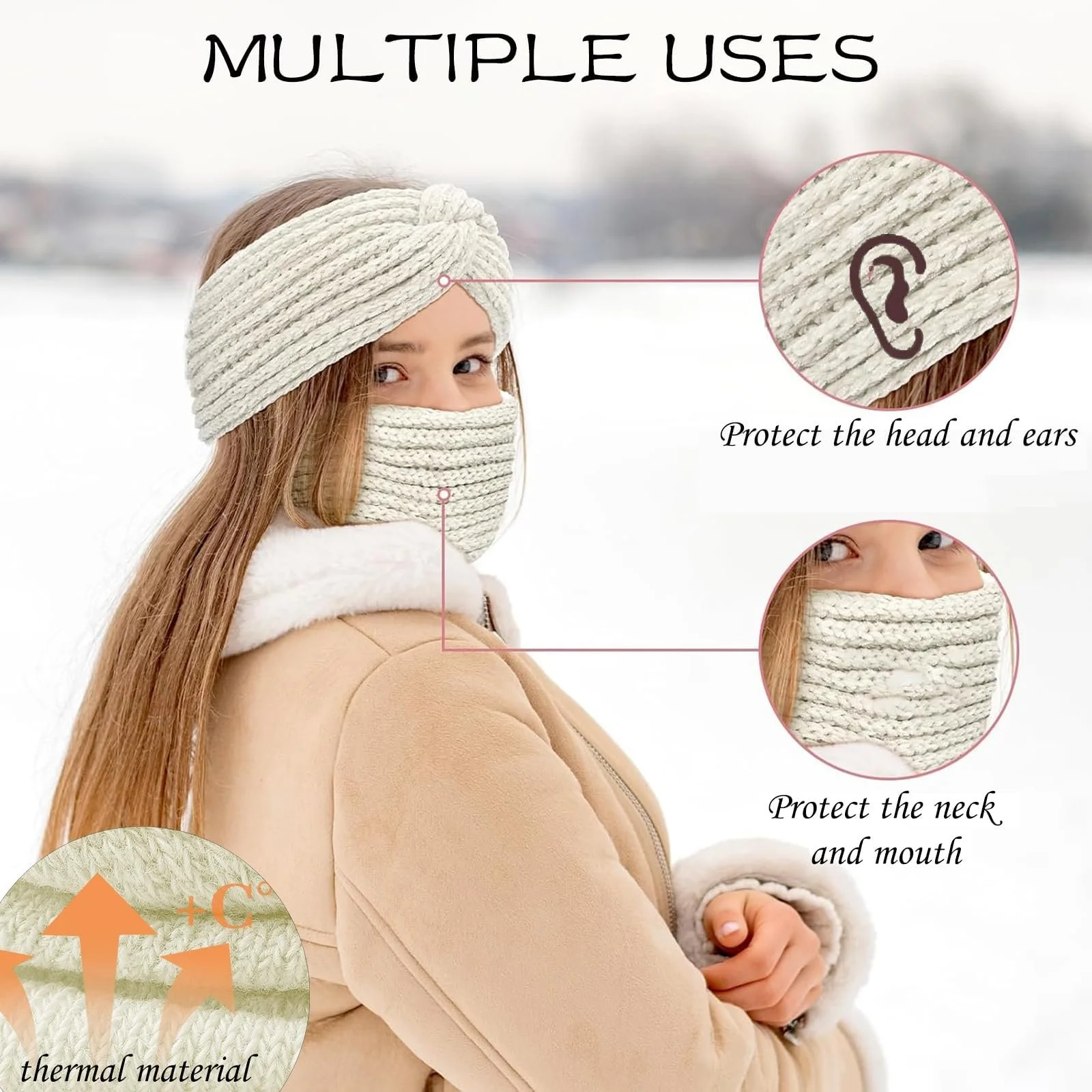 Пов'язка на голову В'язана еластична Осінь-Зима Комплект з 4 штук, фото №4