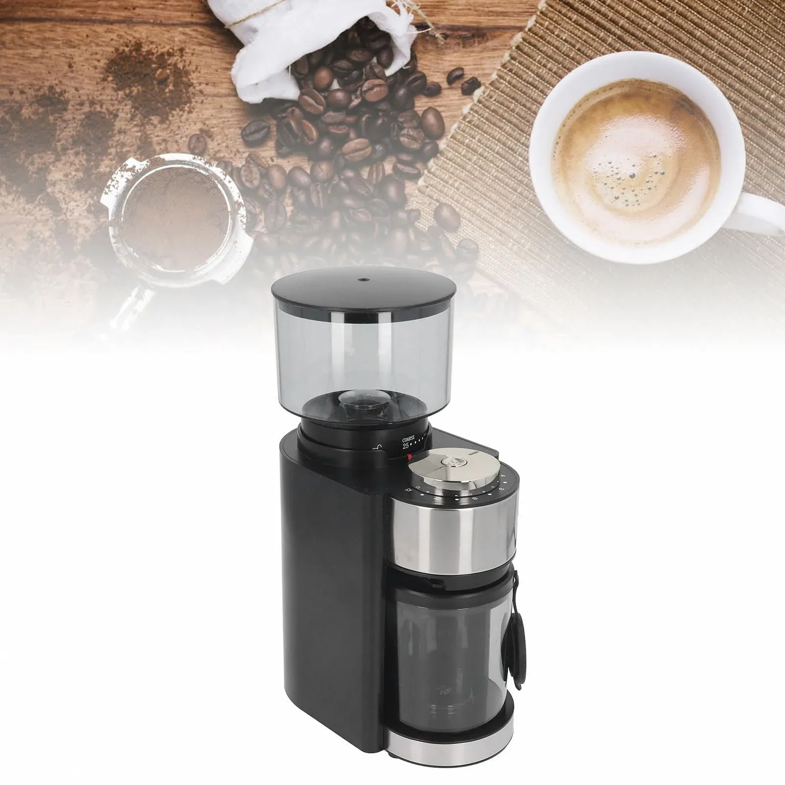 Електрична кавомолка 25 помелів Нержавіюча сталь для дому офісу кафе, фото №5 Електрична кавомолка 25 помелів Нержавіюча сталь для дому офісу кафе, фото №5