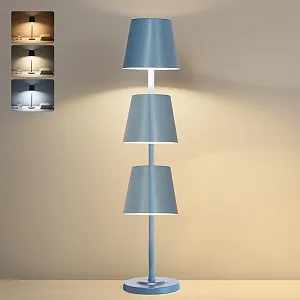 Настільна лампа 3-в-1 LED бездротова з акумулятором 5500 mAh, 3 висоти, регульована, димована, 3 кольори, металева водонепроникна сенсорна, синя [Набір із 1 шт.] - Фото 1