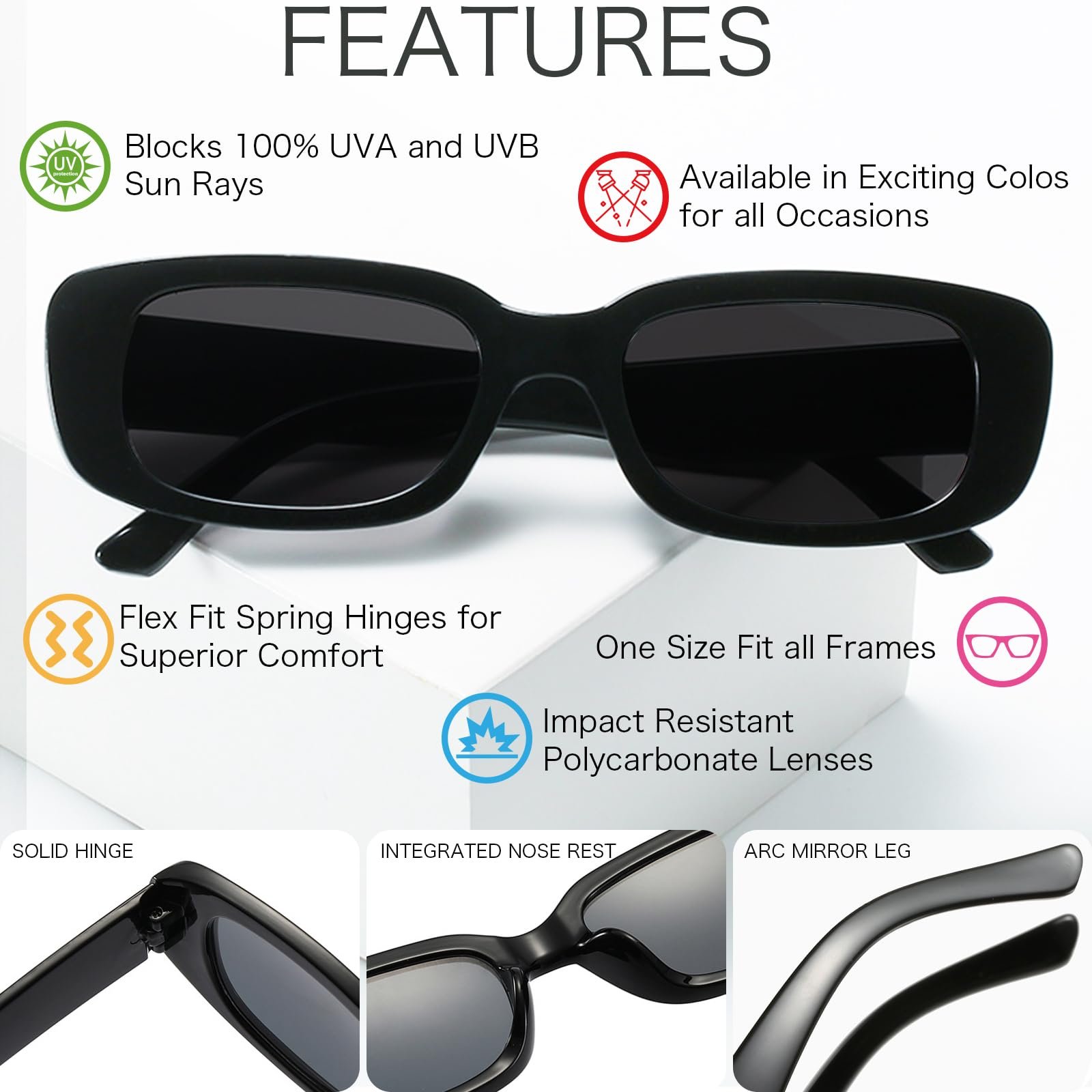 Сонцезахисні окуляри Dwenarry Прямокутні Вінтажні Вечірні 4 шт, фото №5