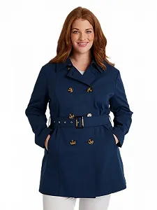 Тренч Afibel Короткий Двубортный Однотонный С Отложным Воротником - Фото 1