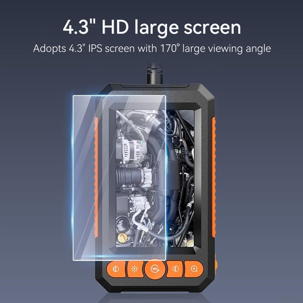 Эндоскоп Oniissy 4.3" HD 1080P Одинарный Двойной Объектив IP67, Камера для канализации со светодиодной водонепроницаемой змеиной камерой с двойным объективом для осмотра автомобильных двигателей (Двойная головка - 1 м), фото №9