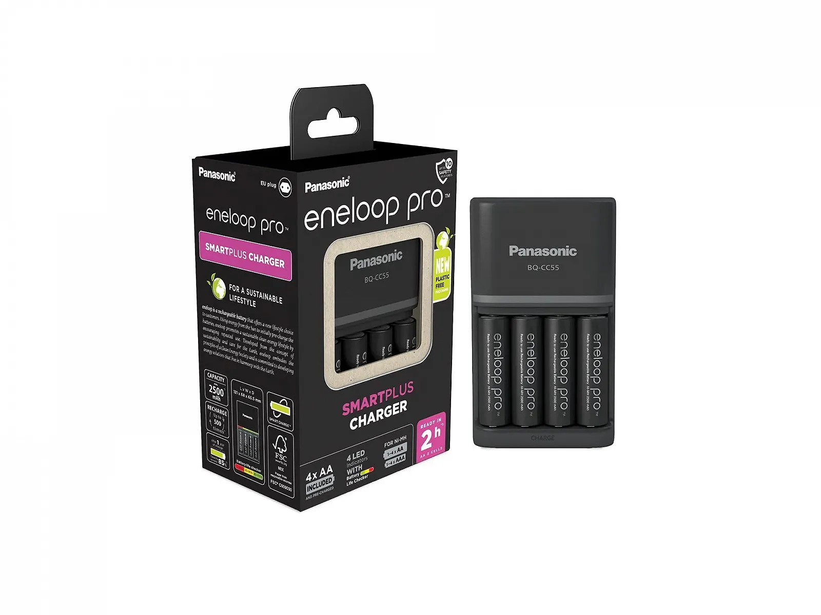 Зарядний пристрій Panasonic eneloop SmartPlus для 1–4 AA/AAA NI-MH акумуляторів Чорний, фото №1