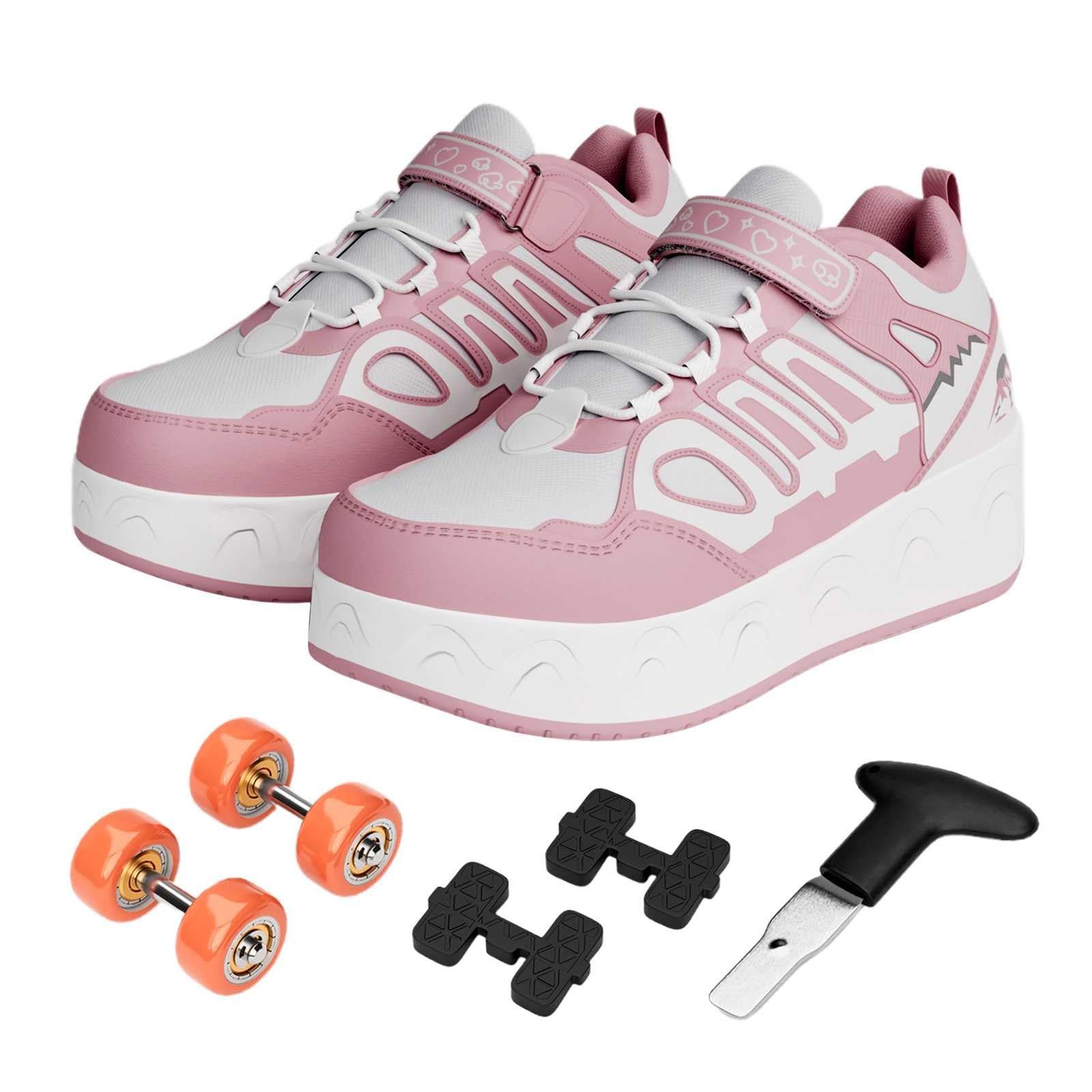 Кроссовки на колесиках и девочек, 2-в-1, со съемными колесиками, роликовые коньки, легкие, регулируемые, нескользящие, фото №7