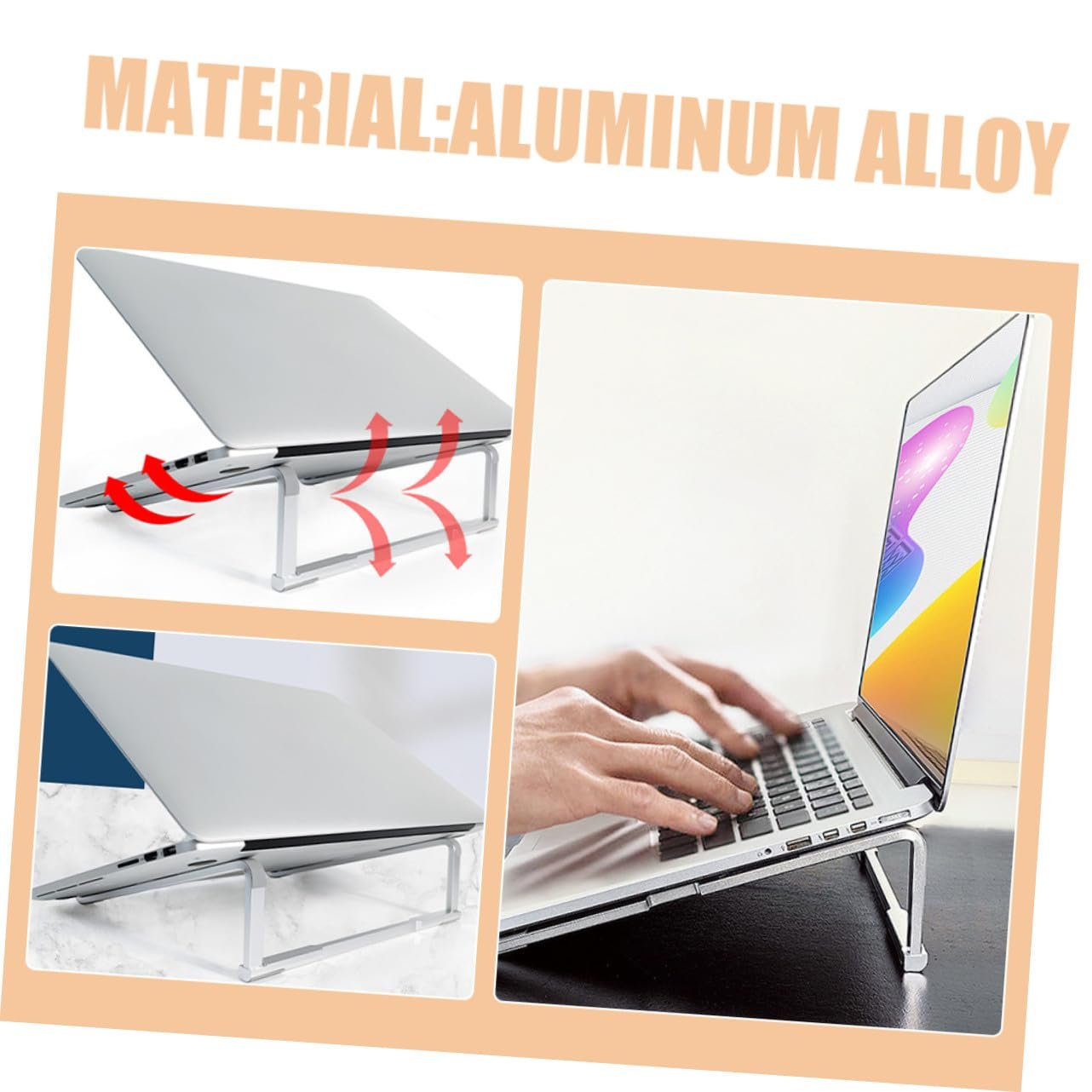 Подставка для ноутбука складная Алюминиевый сплав Портативная Легкая Настольная подставка для различных ноутбуков Компактная Серебряная, фото №2