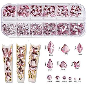 Стрази для нігтів Рожеві BELICEY кристалами, сердечка, метелики, діаманти, дорогоцінні камені для DIY Makau Craft Clothing synthetic.ua - Фото 1