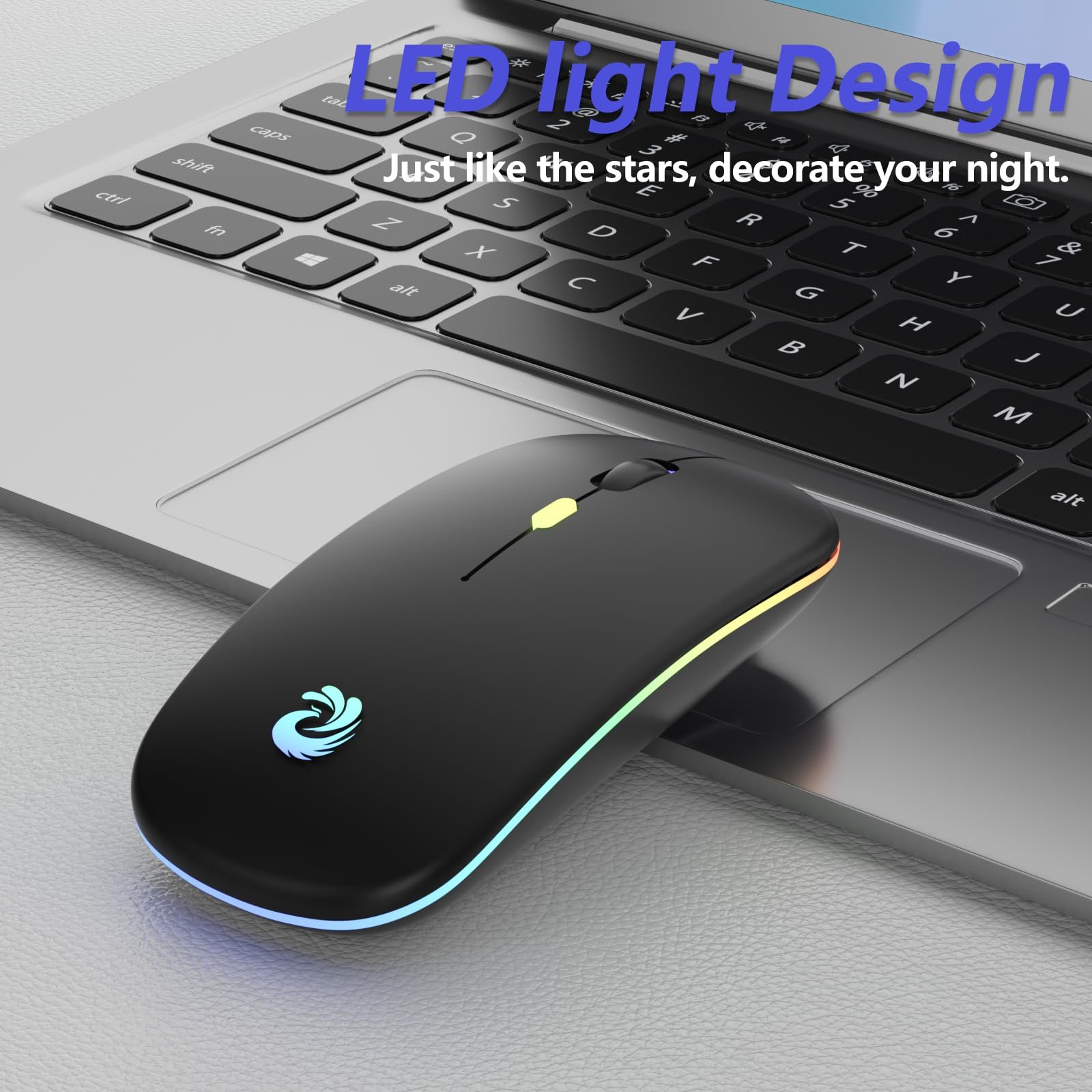 Мышь Беспроводная BQSS 2.4 GHz USB ресивер 1600 DPI оптическое отслеживание тихие нажатия перезаряжаемая LED черная, фото №6
