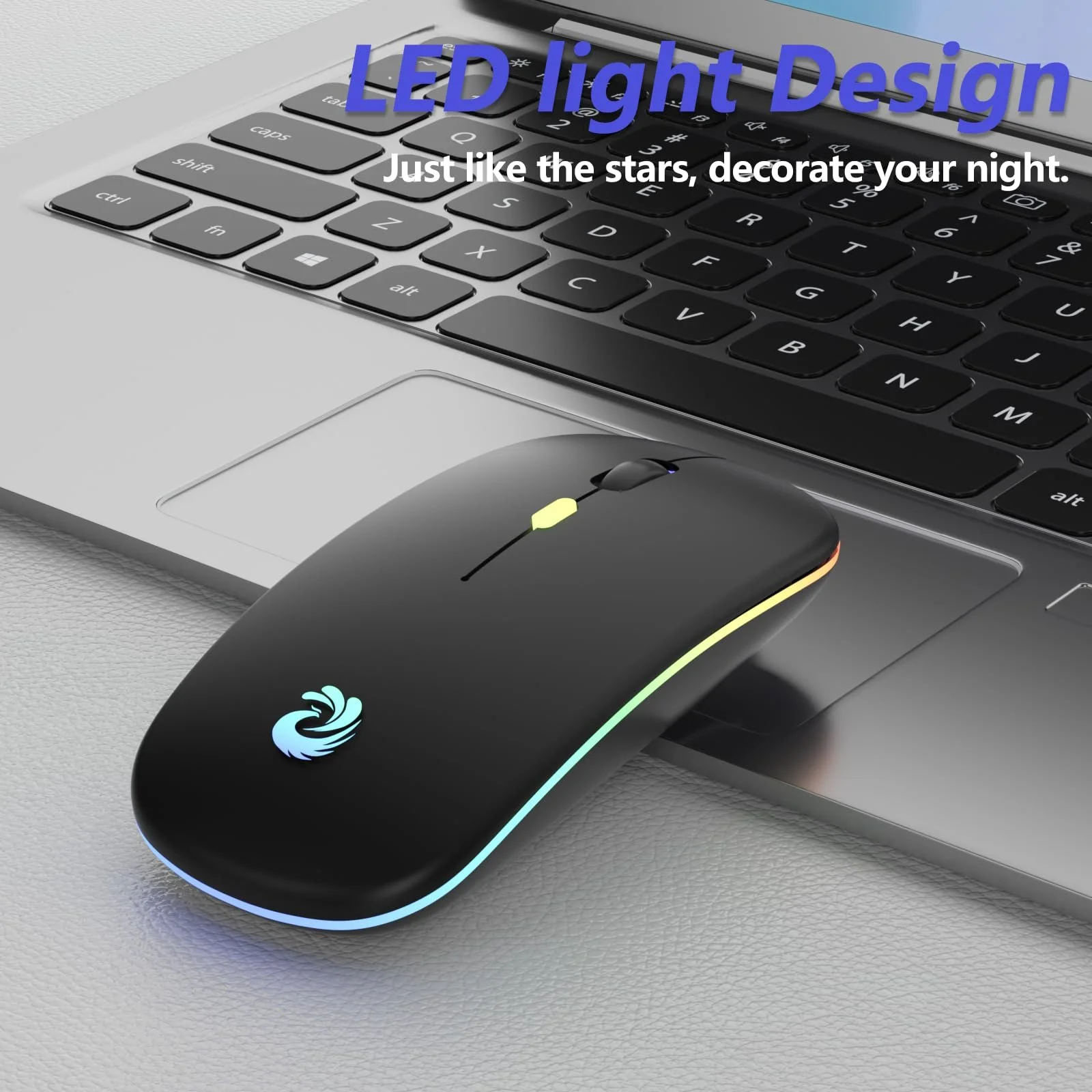 Мышь Беспроводная BQSS 2.4 GHz USB ресивер 1600 DPI оптическое отслеживание тихие нажатия перезаряжаемая LED черная, фото №6
